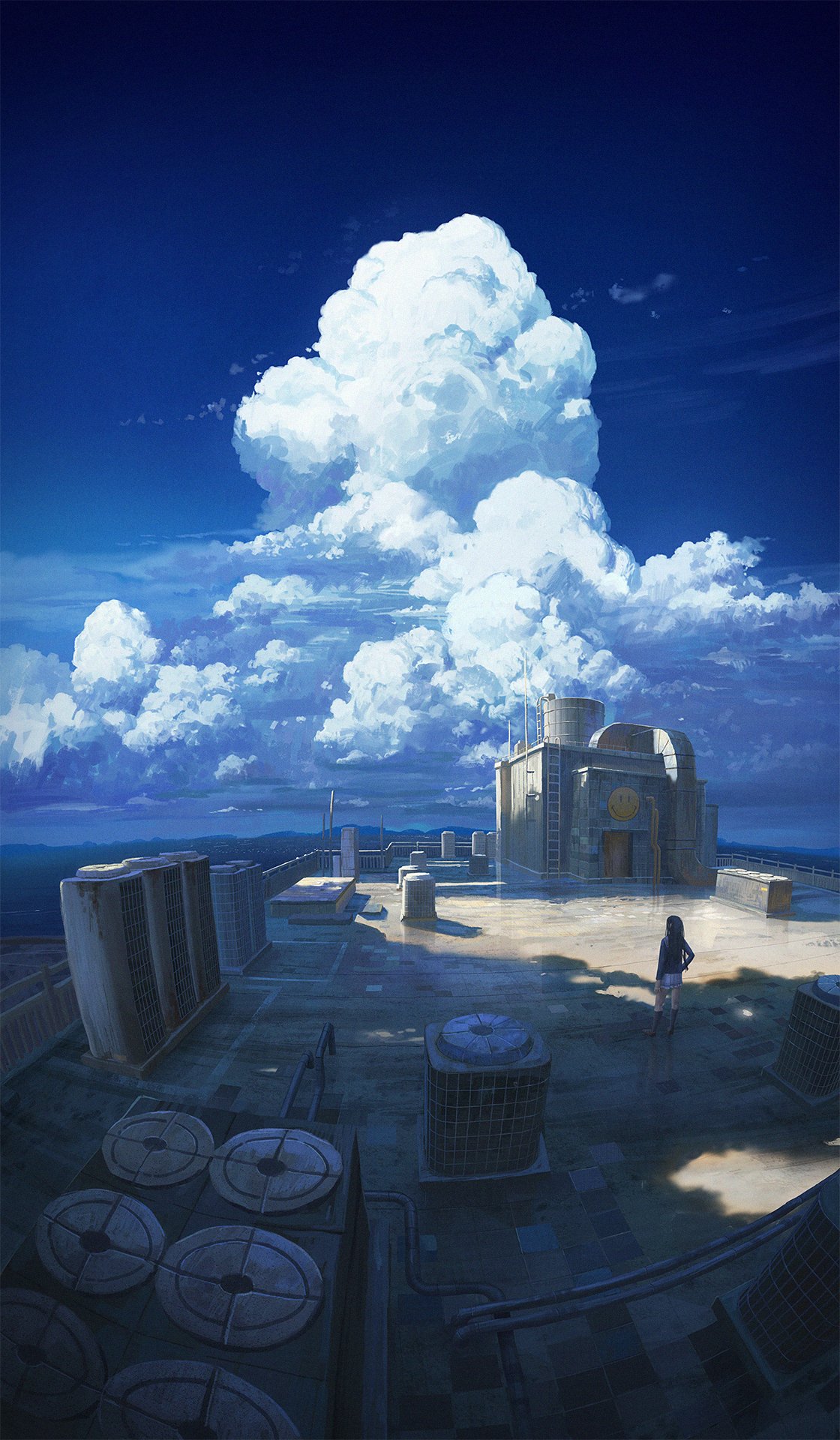 General 1120x1920 landscape fictional digital art illustration portrait rooftops clouds cumulus sky