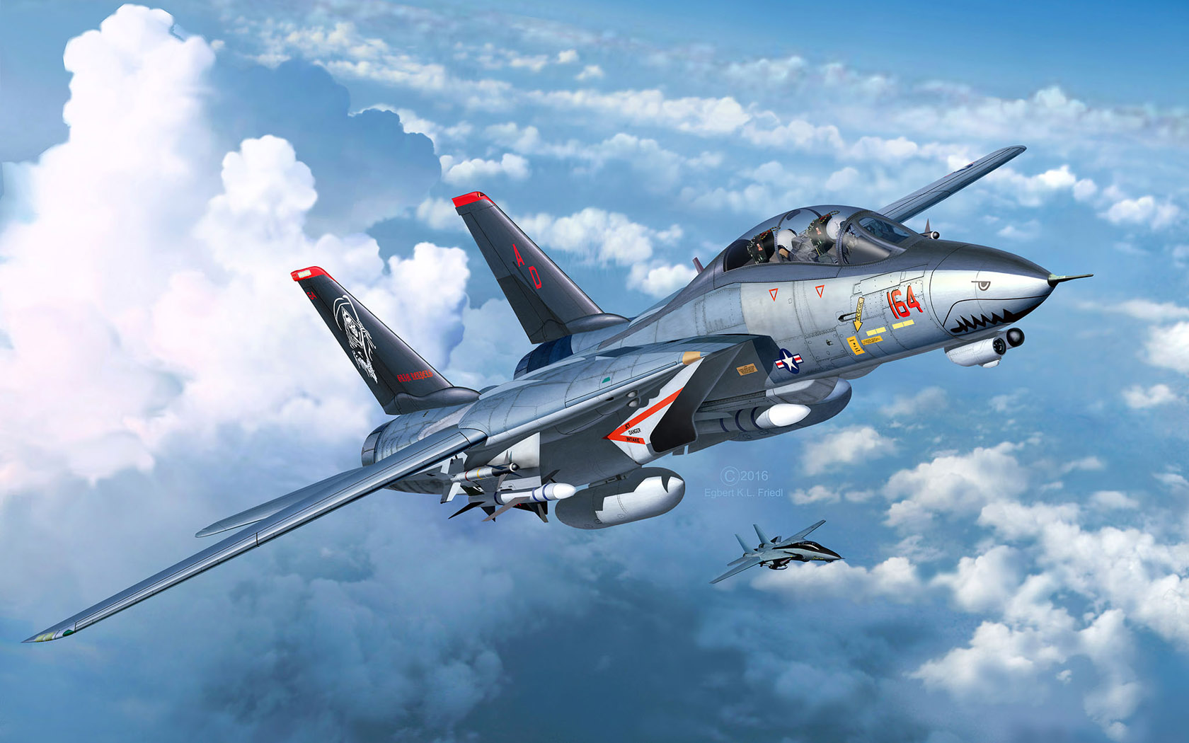 General 1680x1050 aircraft flying military sky military vehicle artwork clouds missiles F-14 Tomcat United States Navy jet fighter Boxart Egbert Friedl