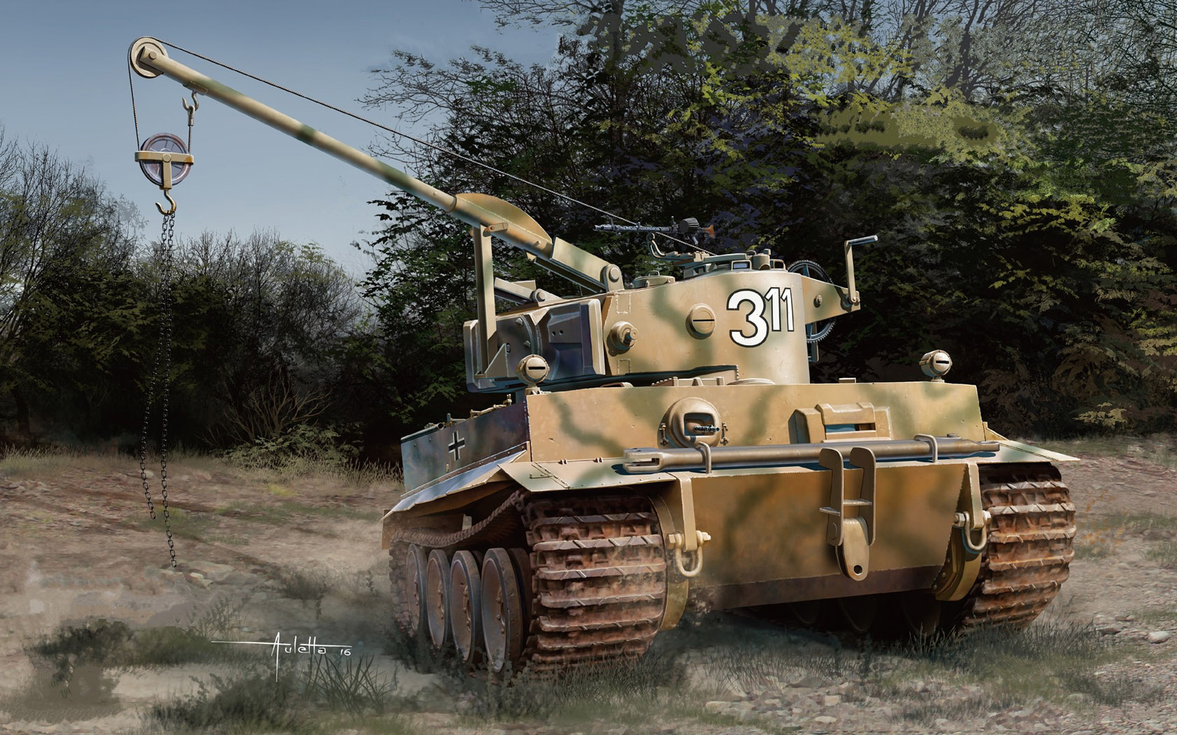 General 1680x1050 tank army military military vehicle artwork trees German tanks Tiger I