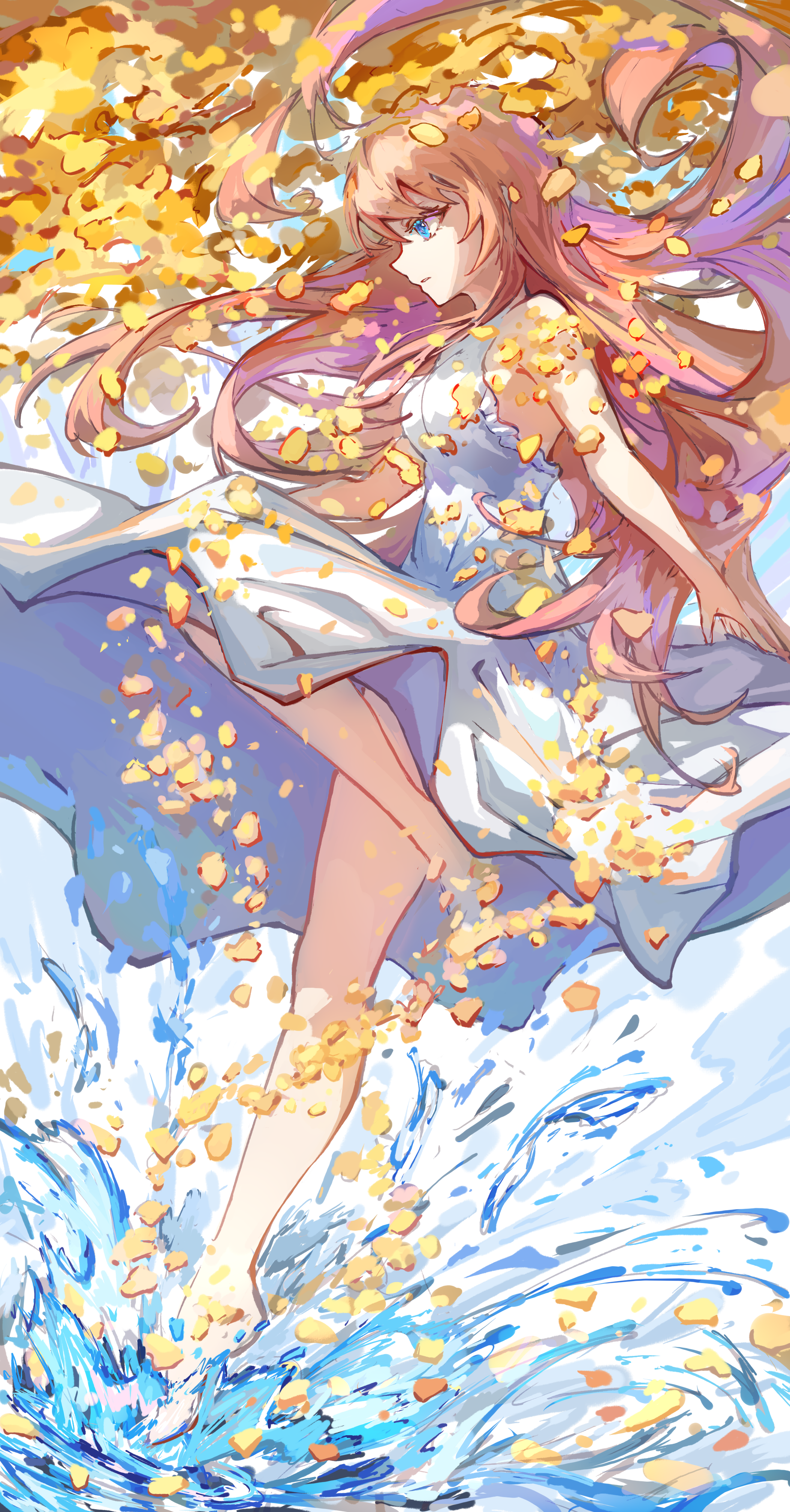 Anime 2108x4034 anime anime girls portrait display long hair dress water petals redhead blue eyes
