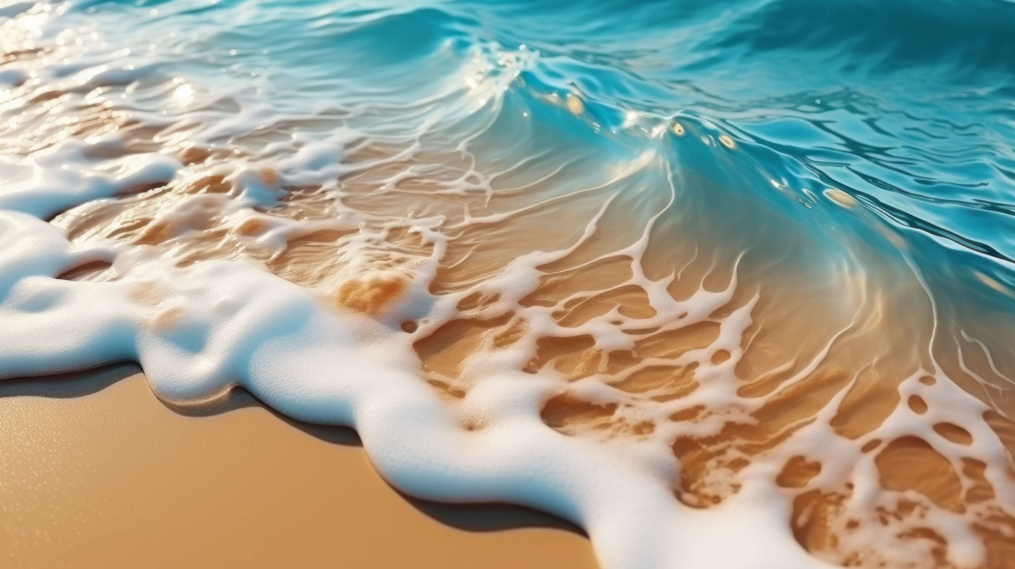 General 3860x2163 AI art beach sand waves foam water