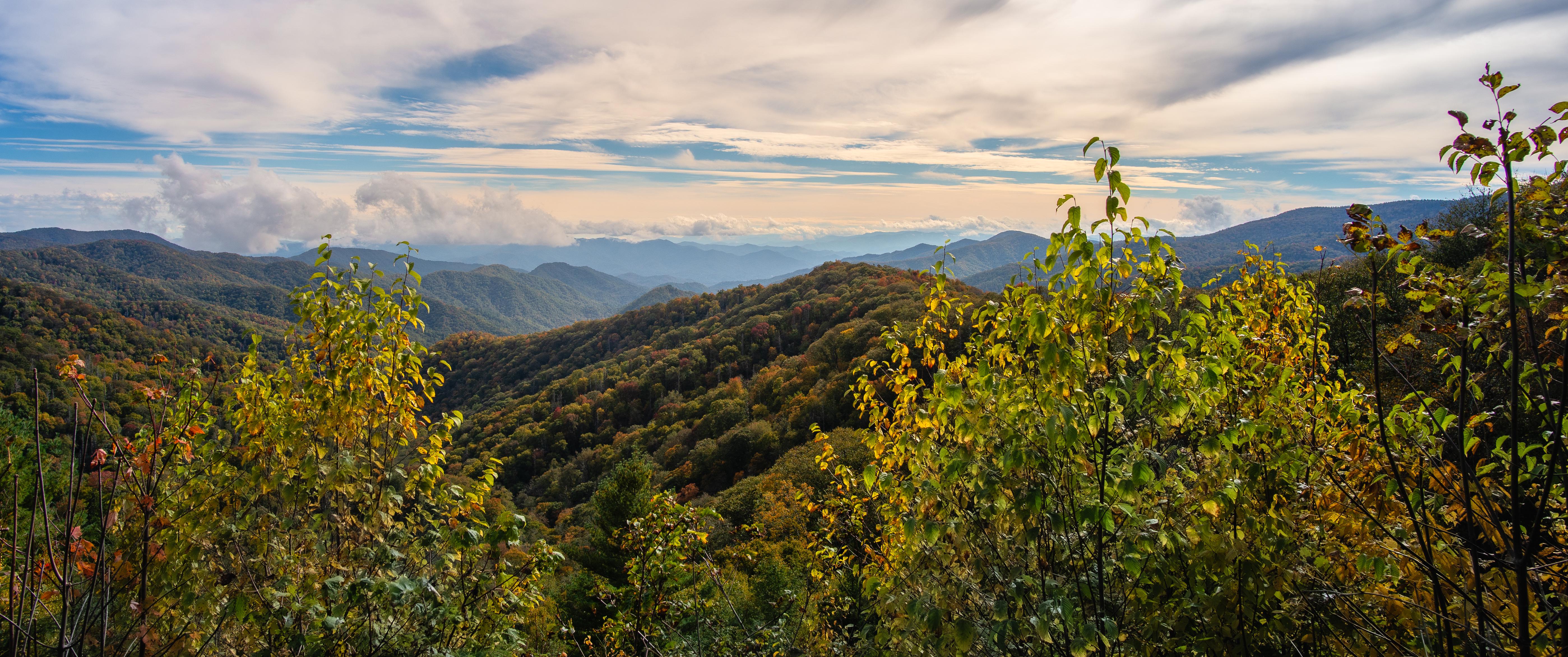 General 5595x2343 clouds forest nature landscape mountains mountain view trees North Carolina USA North America