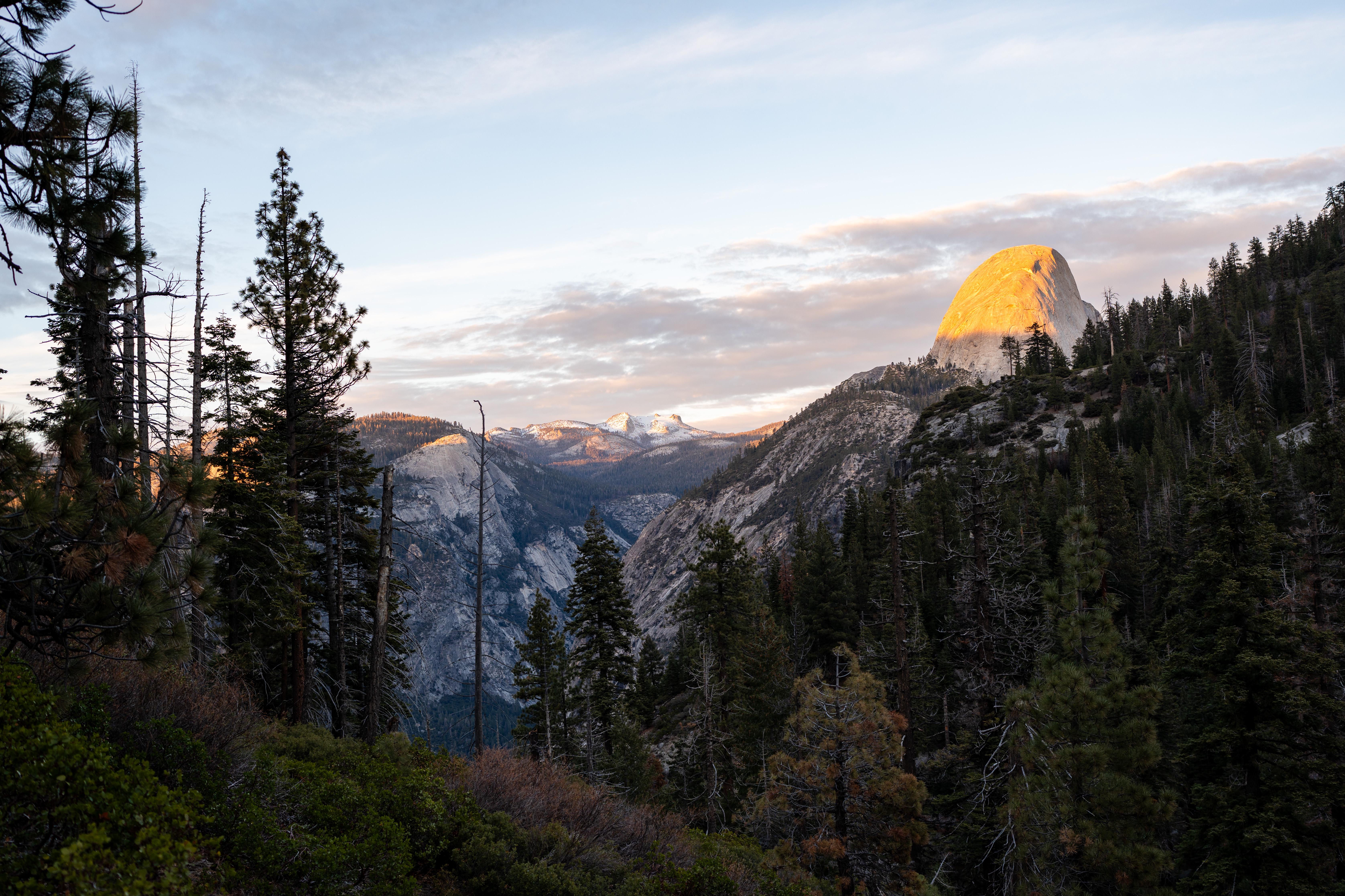 General 6704x4469 forest cliff Yosemite National Park USA nature landscape valley winter sunset clouds mountains