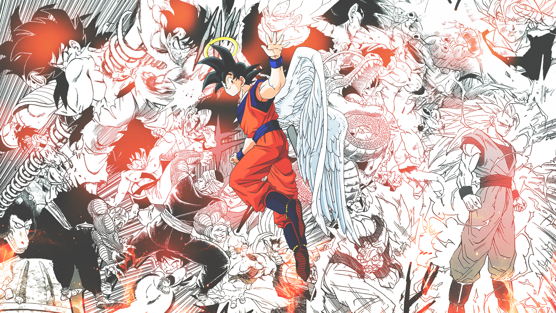 Anime 1920x1080 manga DinocoZero Dragon Ball Son Goku wings saiyan anime boys