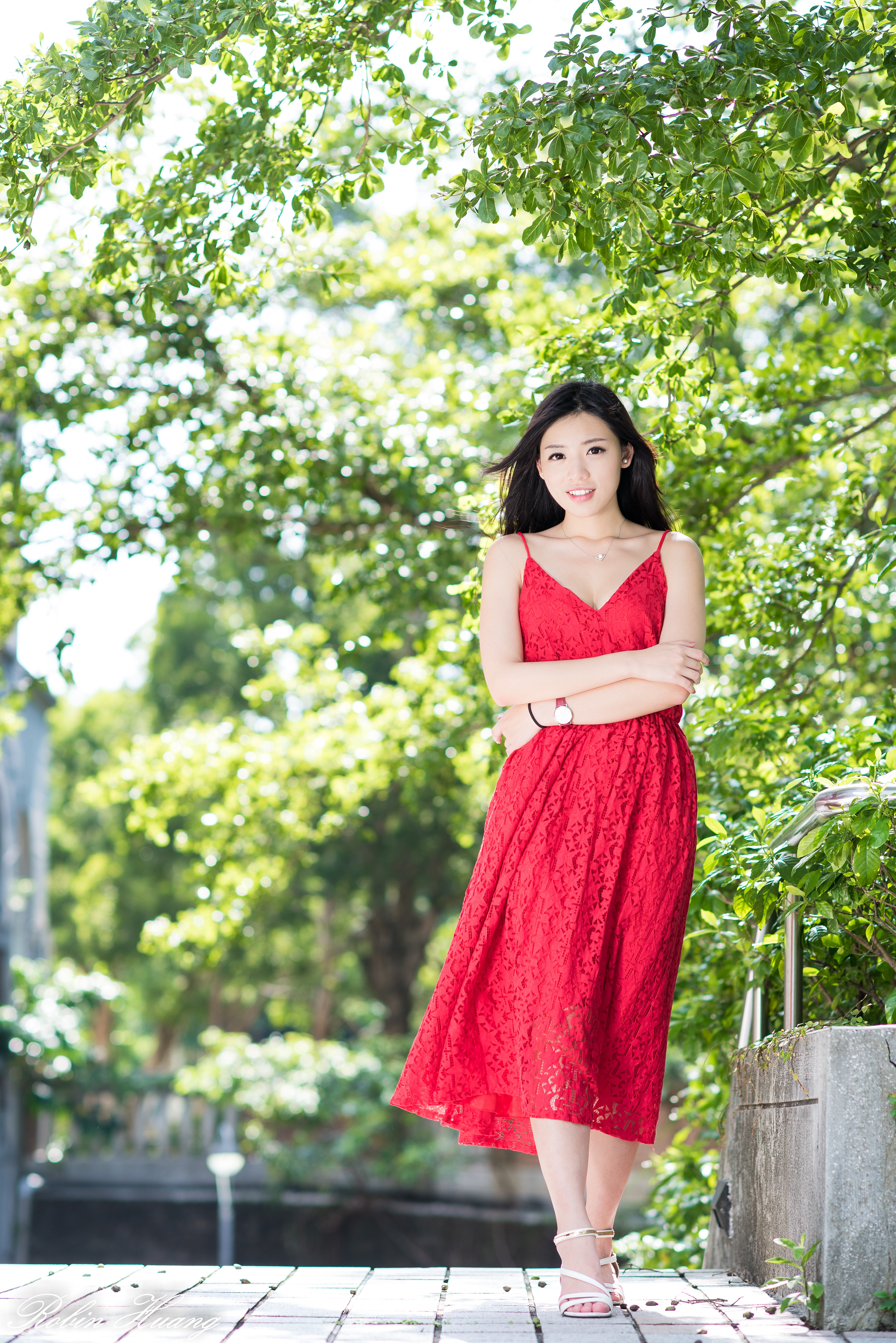 People 2734x4096 Kiki Hsieh model women Asian red dress arms crossed women outdoors portrait display Robin Huang