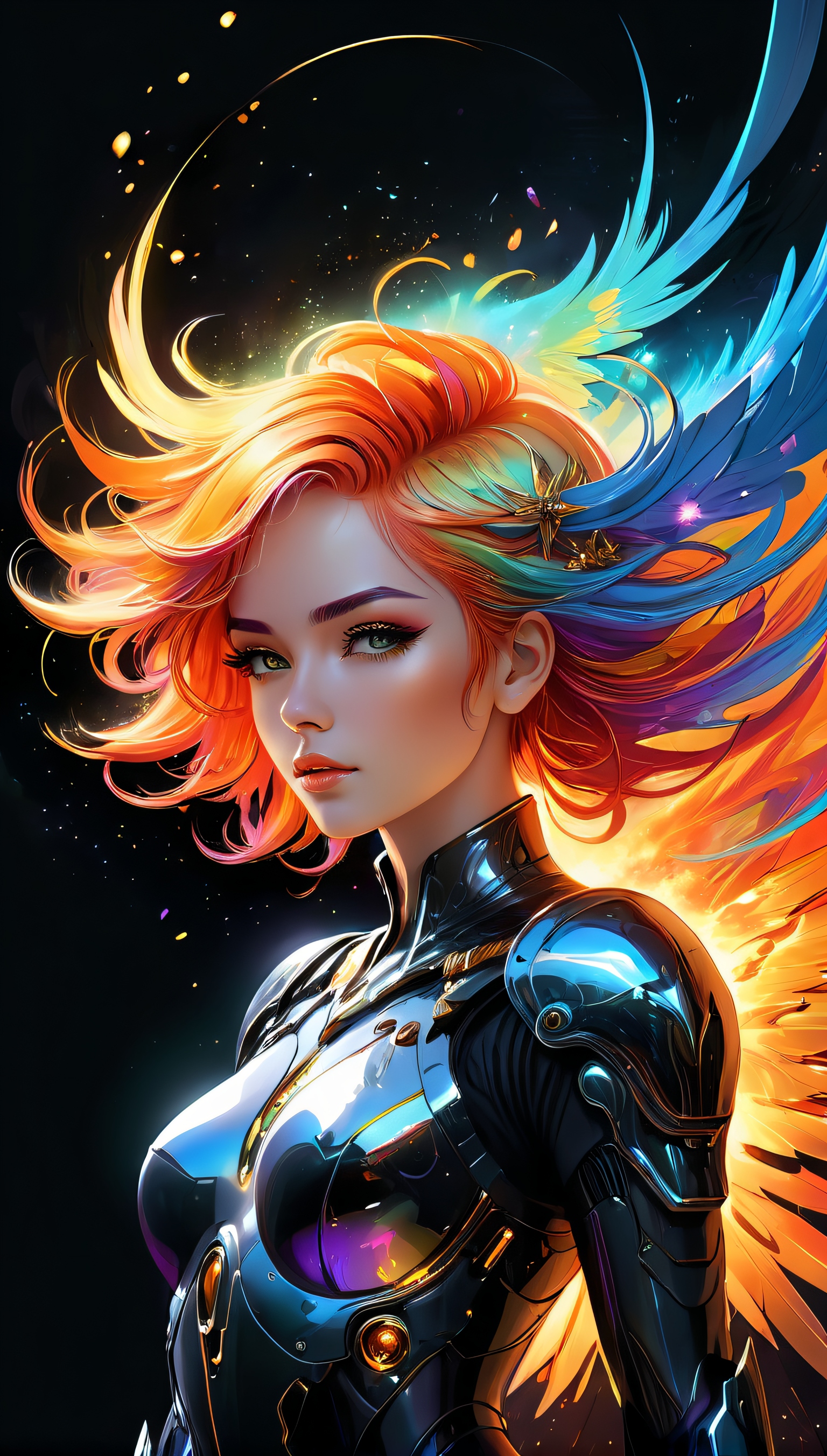 General 1536x2704 Stable Diffusion AI art colorful dyed hair shining portrait