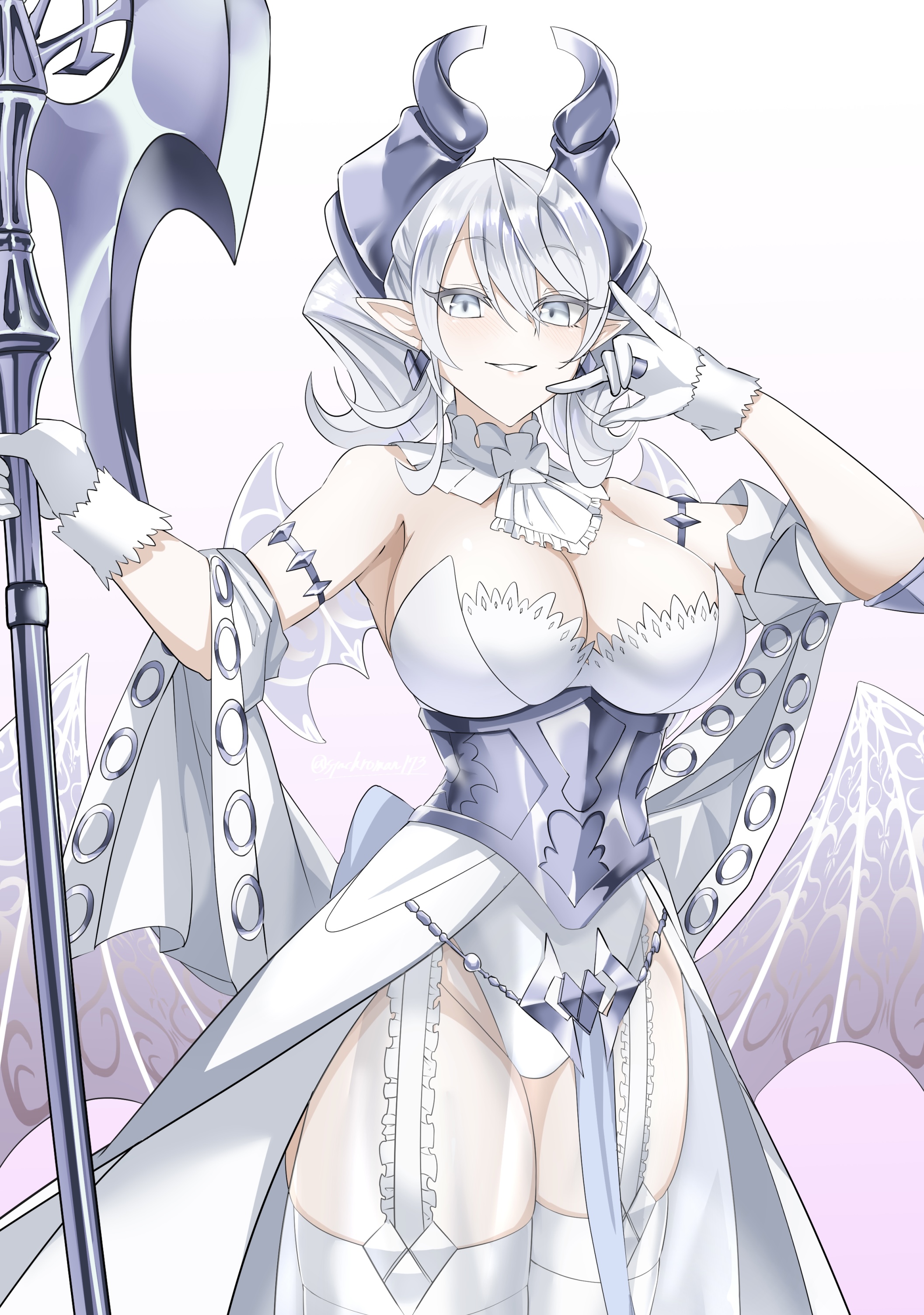 Anime 2113x3005 anime anime girls Trading Card Games Yu-Gi-Oh! Lovely Labrynth of the Silver Castle twintails white hair solo artwork digital art fan art wings big boobs