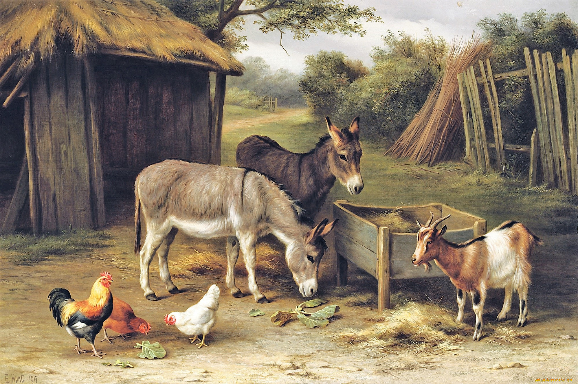 General 1997x1327 artwork painting animals goats donkey chickens classic art