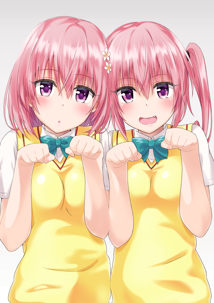 Anime 909x1286 anime anime girls To Love-ru To Love-ru Darkness Momo Velia Deviluke Nana Asta Deviluke short hair twintails pink hair twins two women artwork digital art fan art