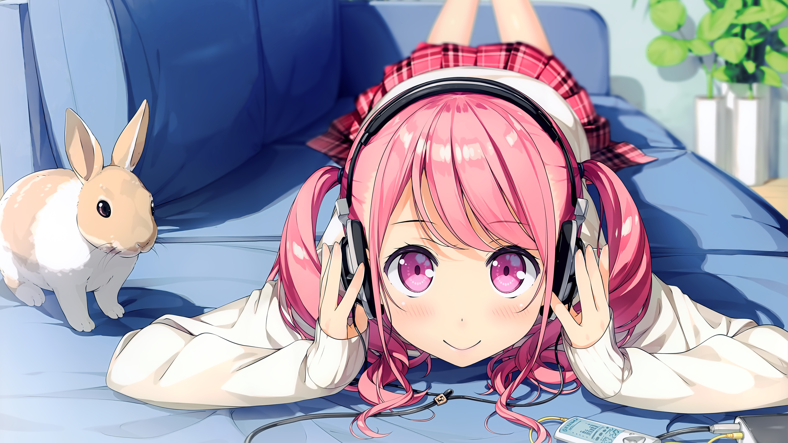 Anime 2560x1440 Kantoku anime girls Kurumi (Kantoku) headphones rabbits