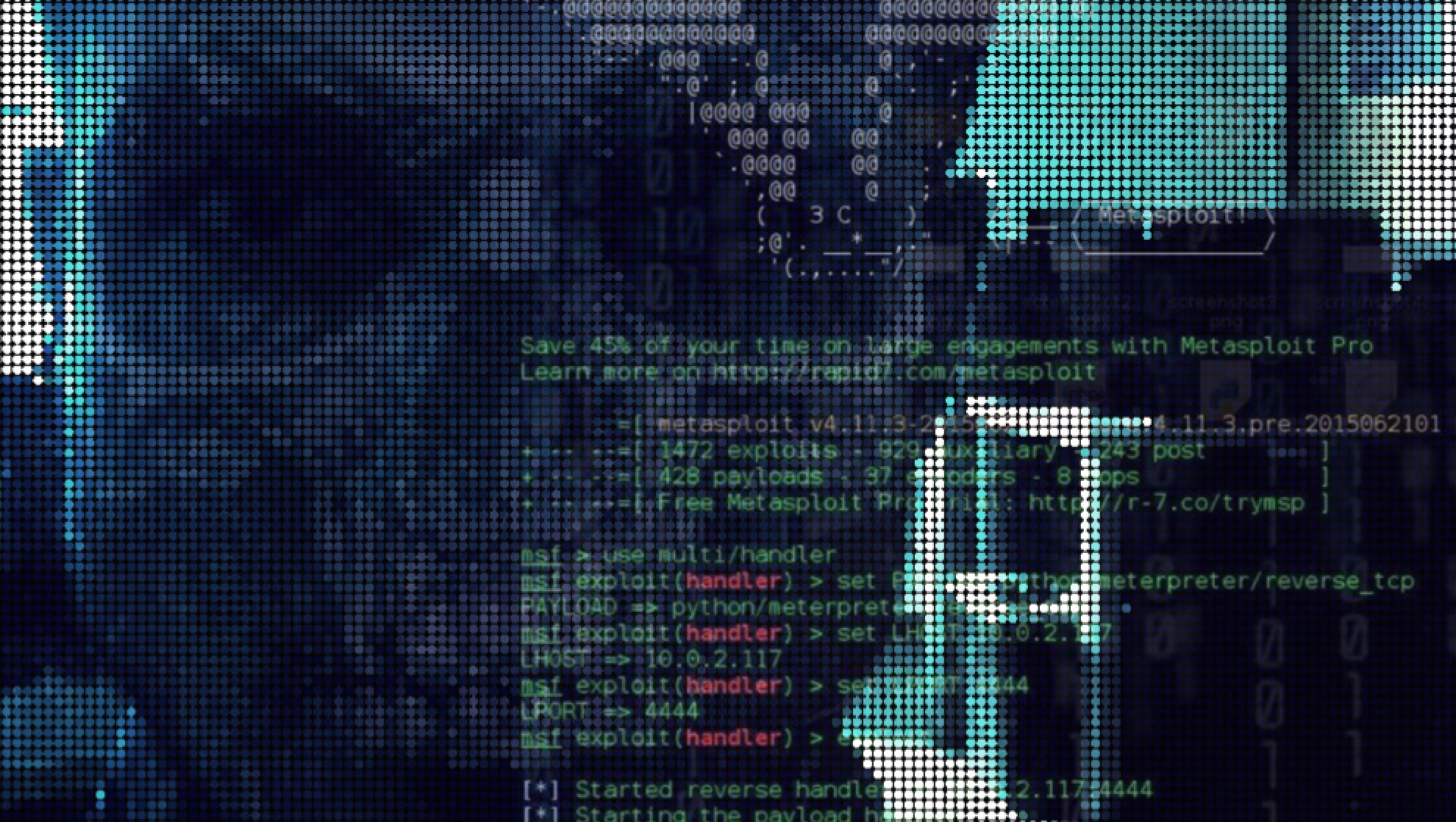 General 1980x1118 cyber metasploit pixelated pixel art cybersecurity command lines terminal code skull mask skull face Python (programming) reverse shell cowsay binary digital art