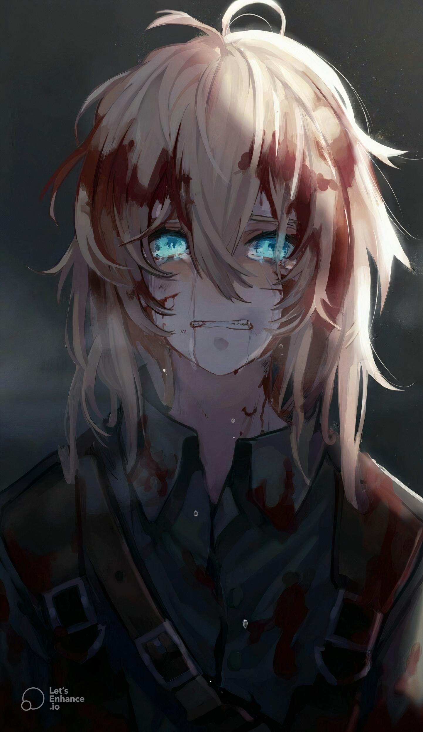 Anime 1442x2492 Violeta Evergarden portrait display anime girls blood tears crying looking at viewer