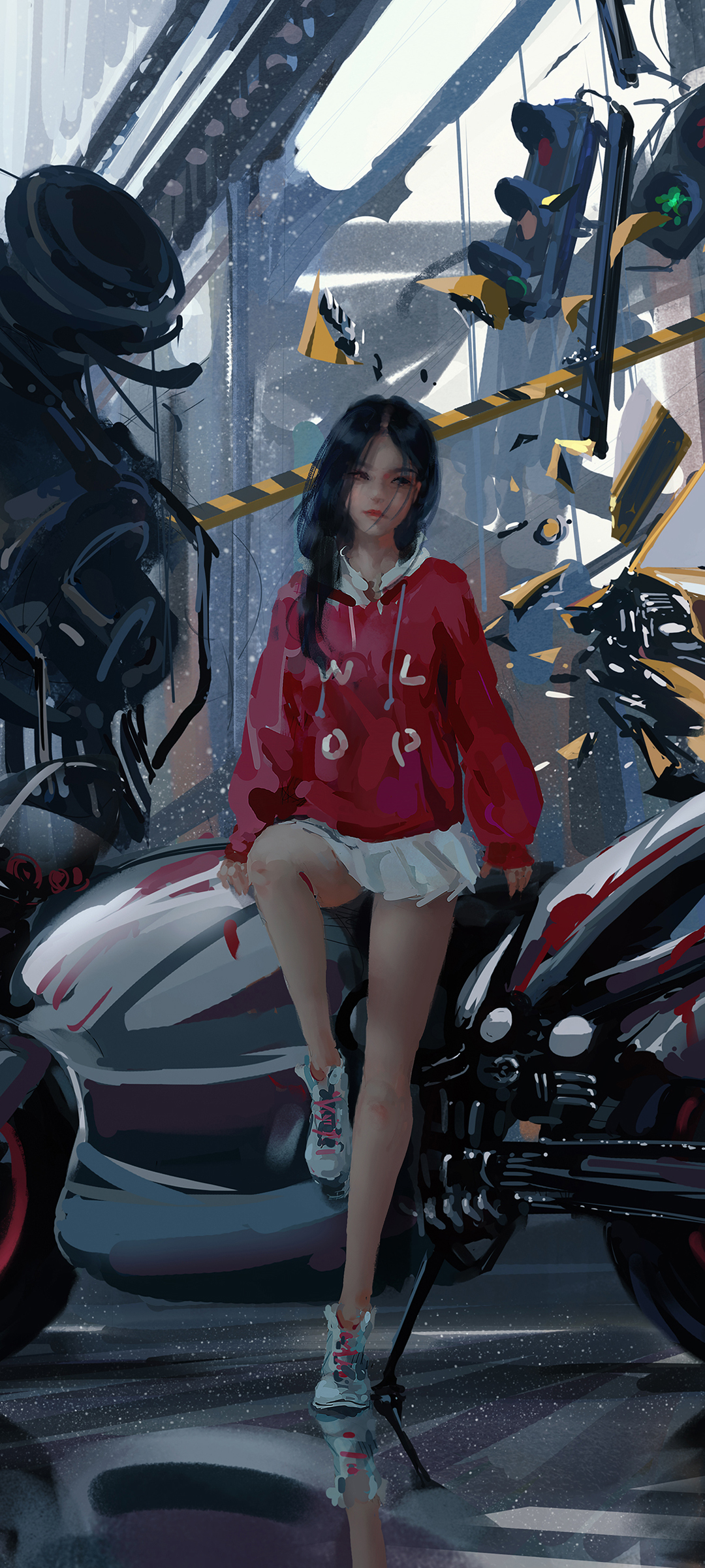Anime 1080x2400 red sweater white anime girls artwork