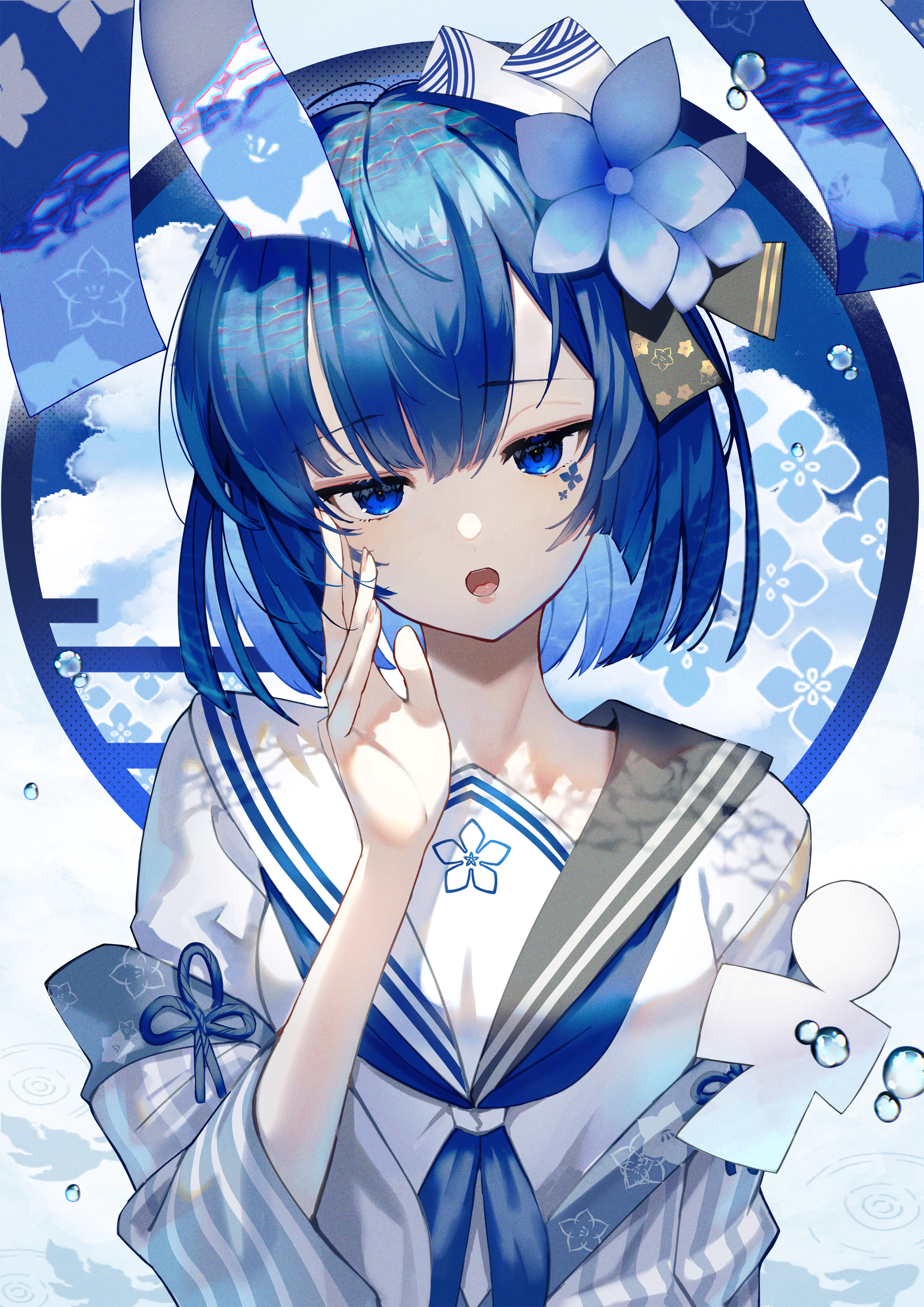Anime 2121x3000 original characters anime girls blue hair blue eyes flower in hair artwork Sukocchi