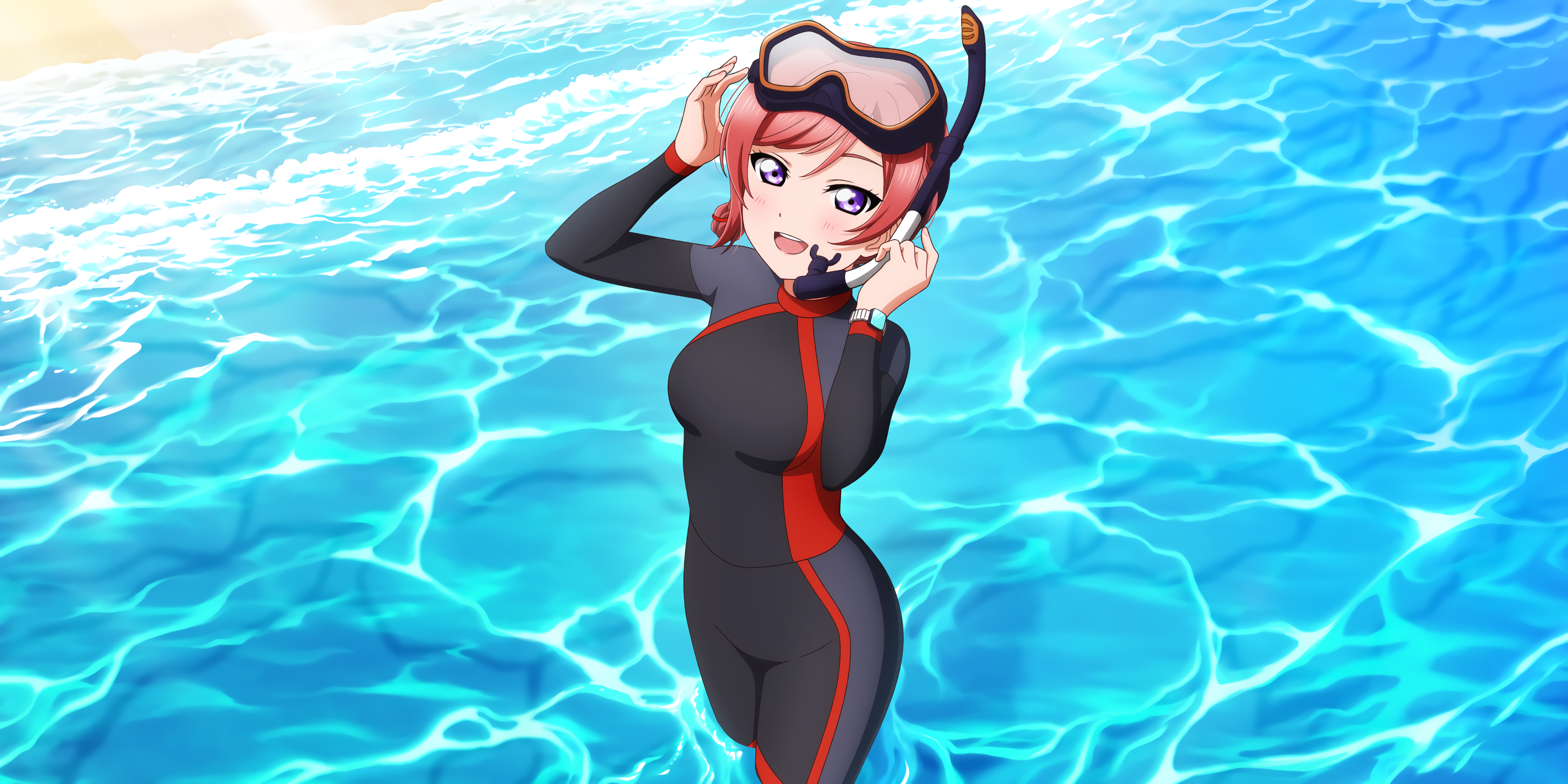 Anime 3600x1800 Nishikino Maki Love Live! anime girls water in water goggles one-piece swimsuit