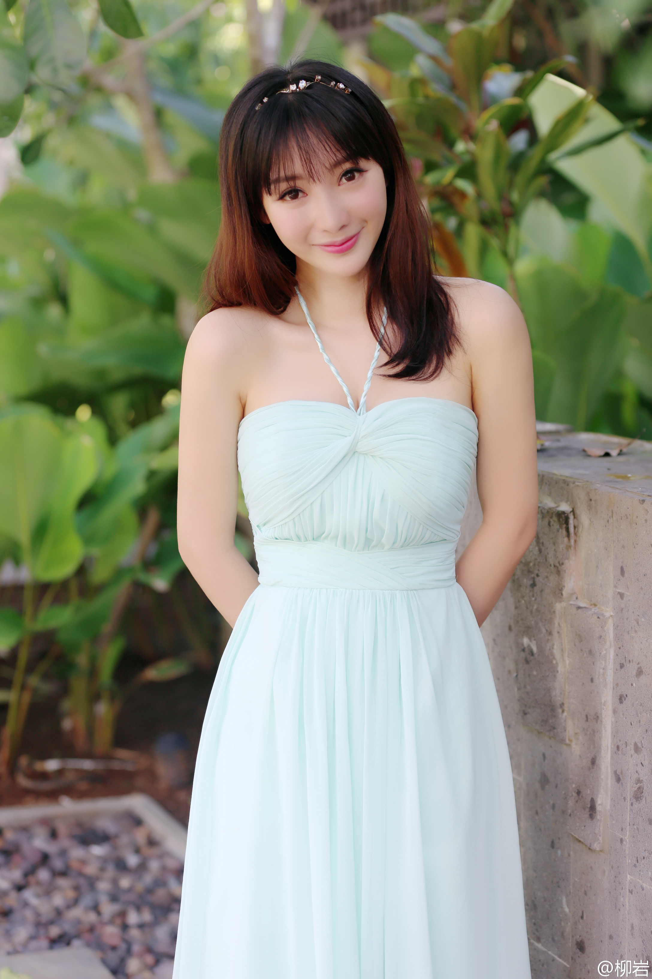 People 2176x3264 liuyan blue dress looking at viewer sunlight outdoors Chinese smiling Asian women