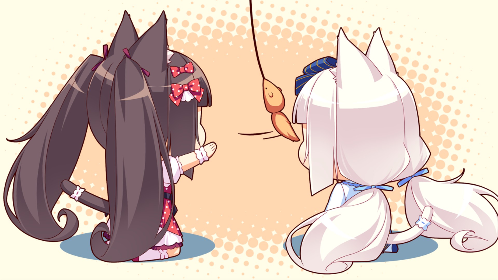 Anime 1920x1080 Nekopara Chocolat (Neko Para) twintails white hair brunette hair bows cat girl cattails Vanilla (Neko Para)