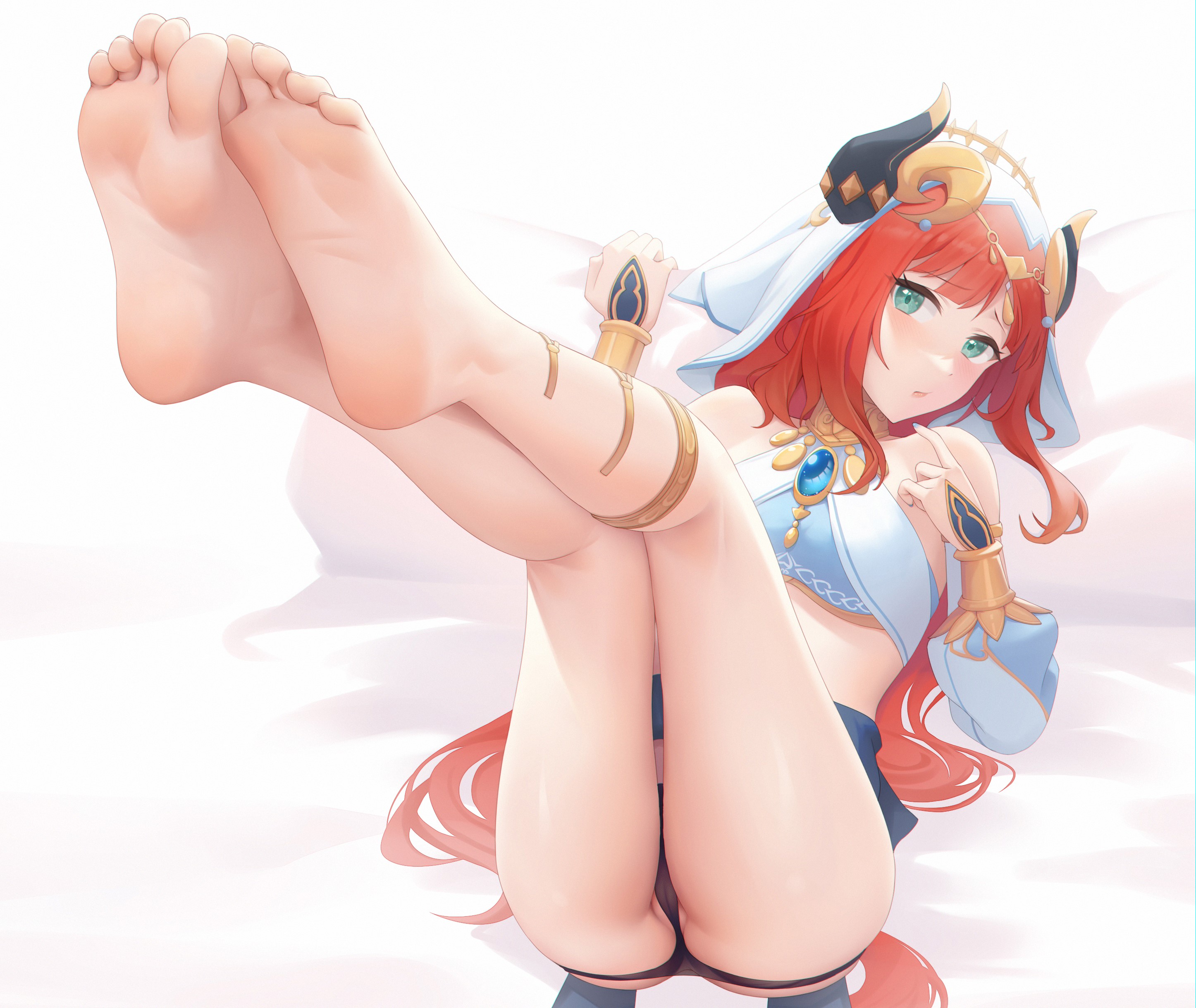 Anime 2893x2439 anime girls redhead legs ass panties feet Nilou (Genshin Impact) Genshin Impact foot sole horns