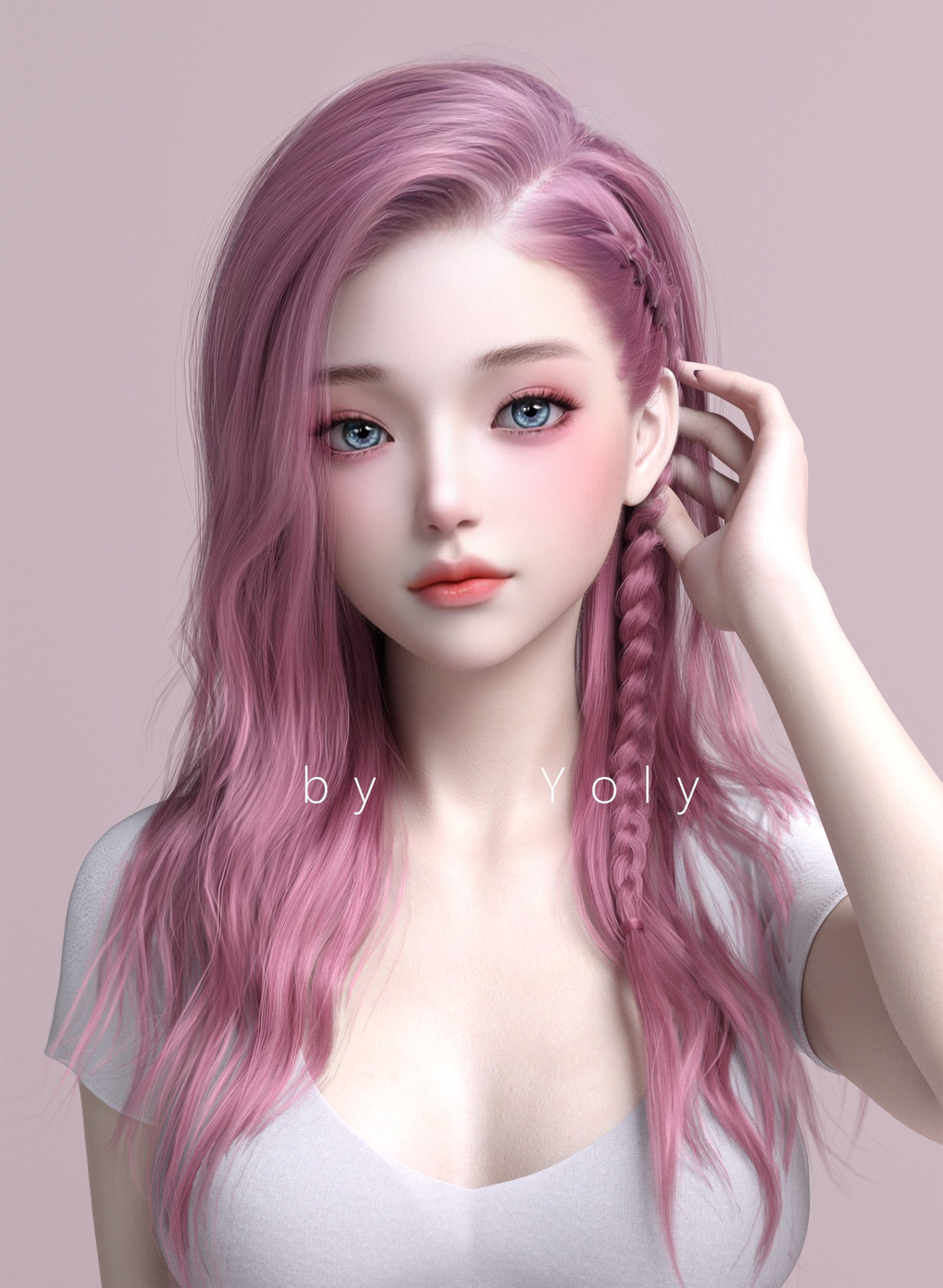 General 1478x2020 digital art fantasy girl long hair Asian women women indoors T-shirt braids