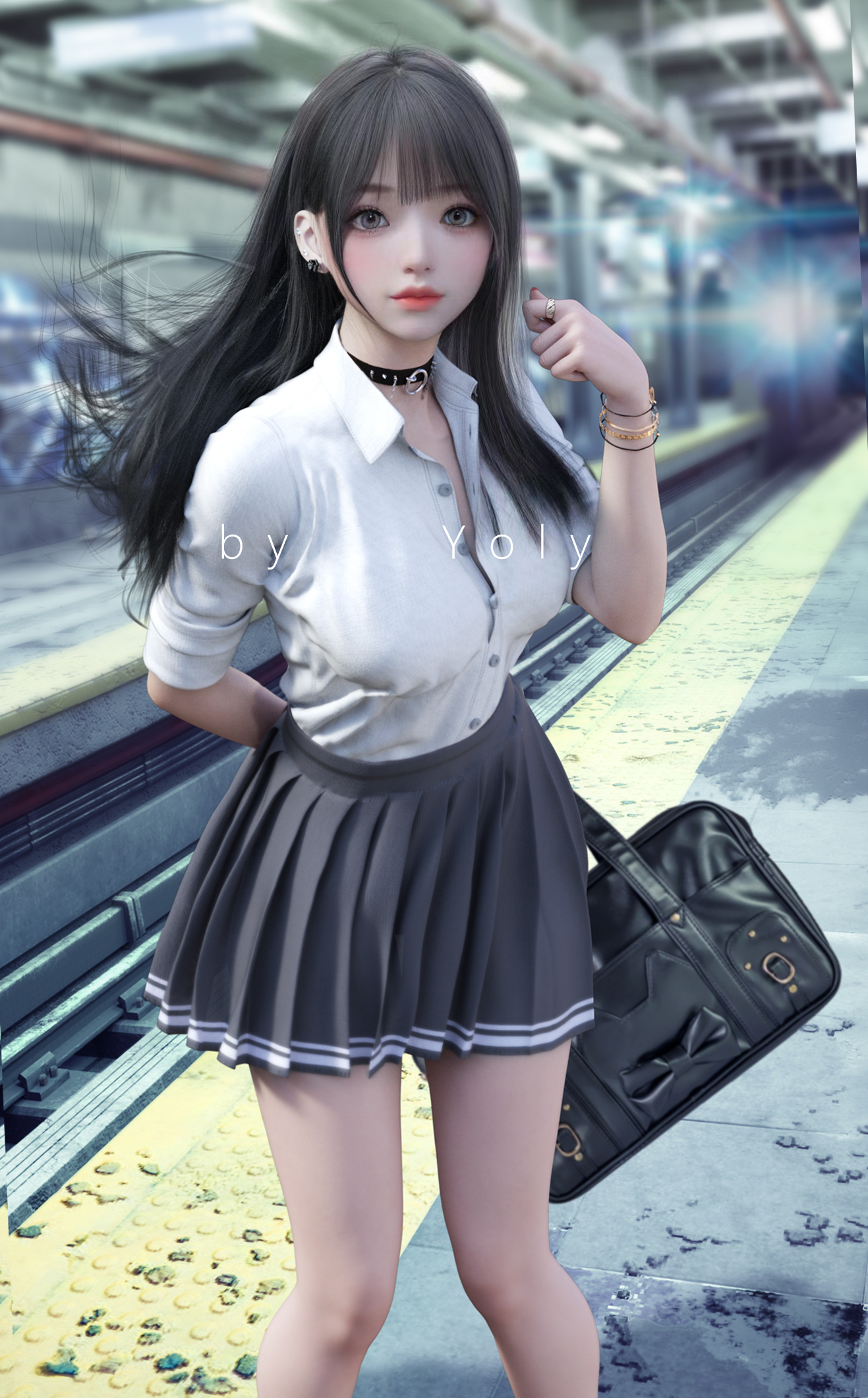 General 1317x2121 CGI digital art school uniform schoolgirl Yoly long hair women