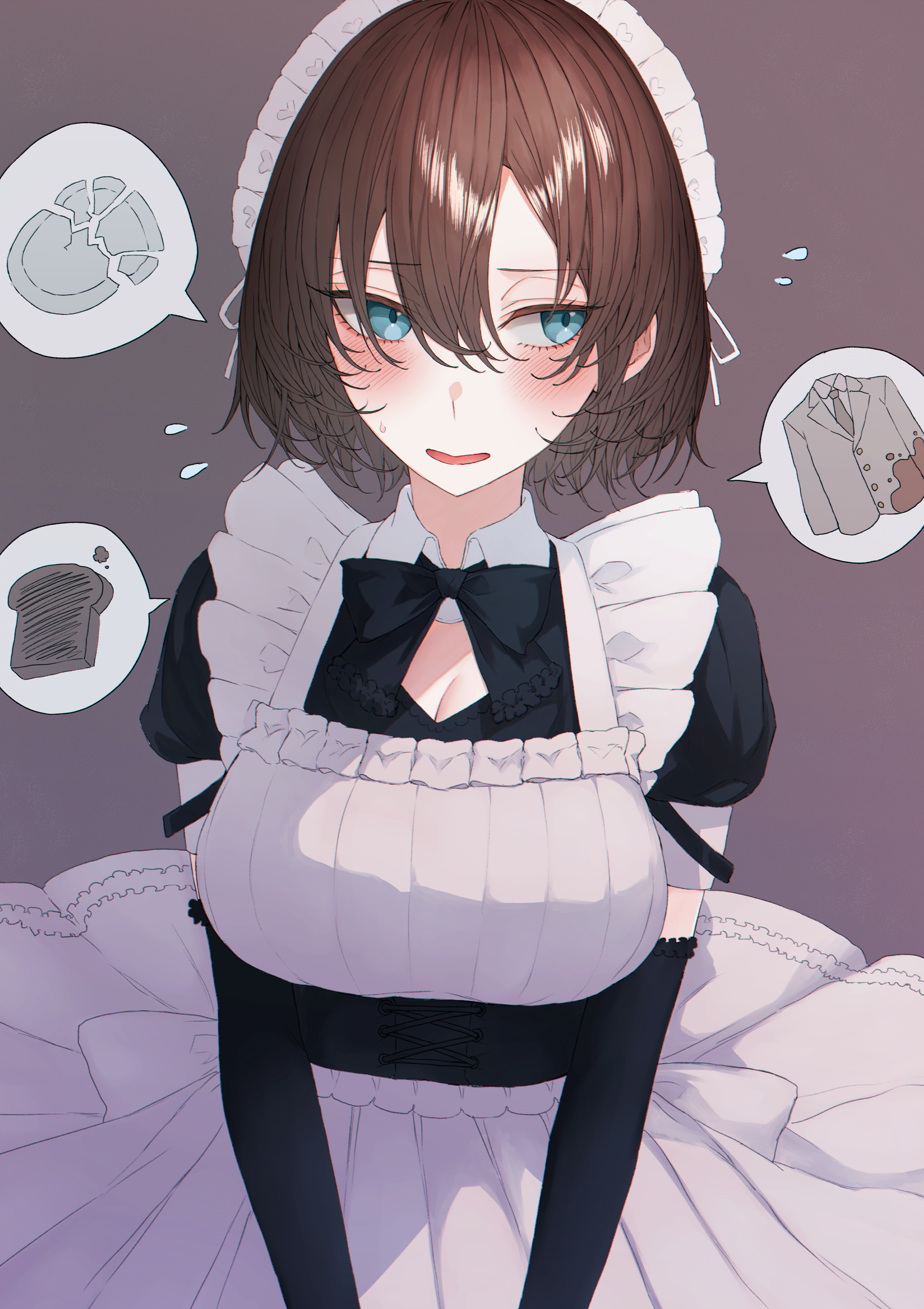 Anime 3541x5016 maid blushing simple background maid outfit anime girls