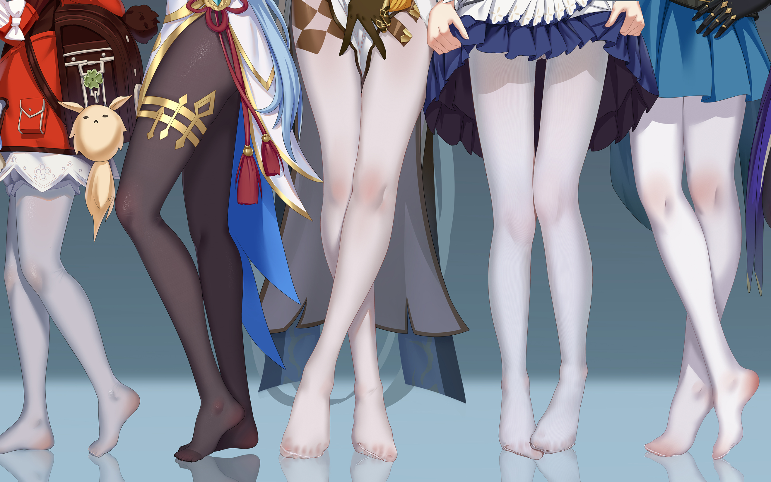 Anime 2560x1600 pantyhose anime legs legs crossed feet tiptoe legs together Genshin Impact anime girls white pantyhose