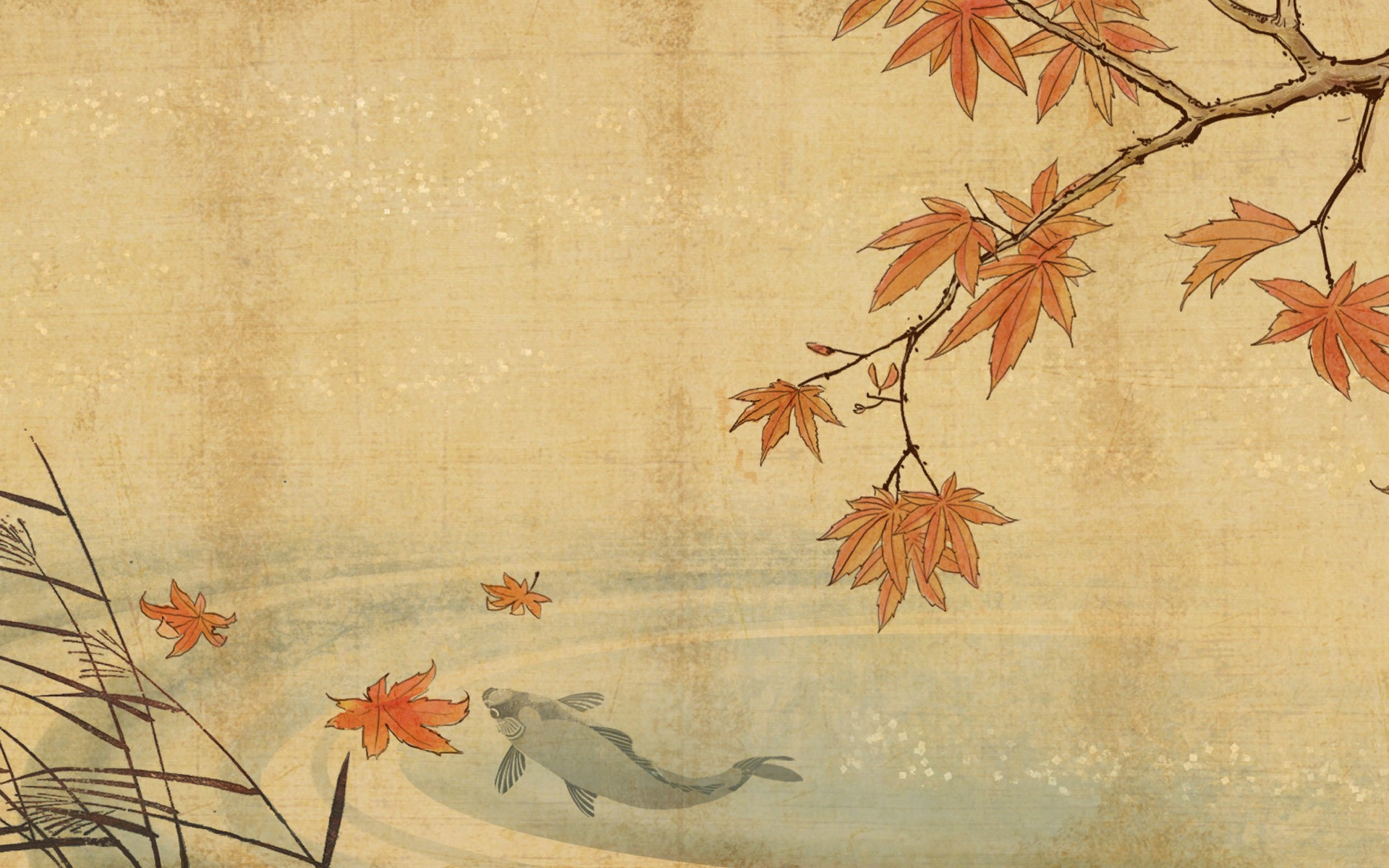 General 1920x1200 showa taisho meiji print fall fish painting Asia digital art simple background