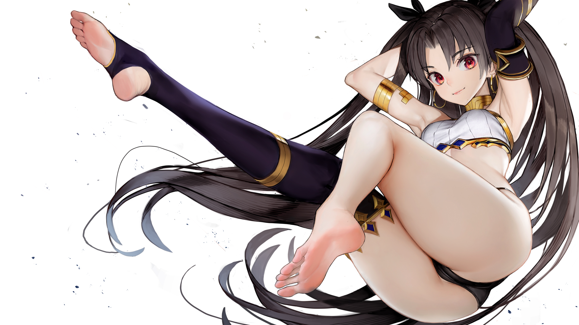 Anime 1920x1080 anime anime girls Fate series Ishtar (Fate/Grand Order) twintails thighs thigh-highs panties stockings black legwear armpits ecchi ass foot fetishism feet Nyatabe dark hair
