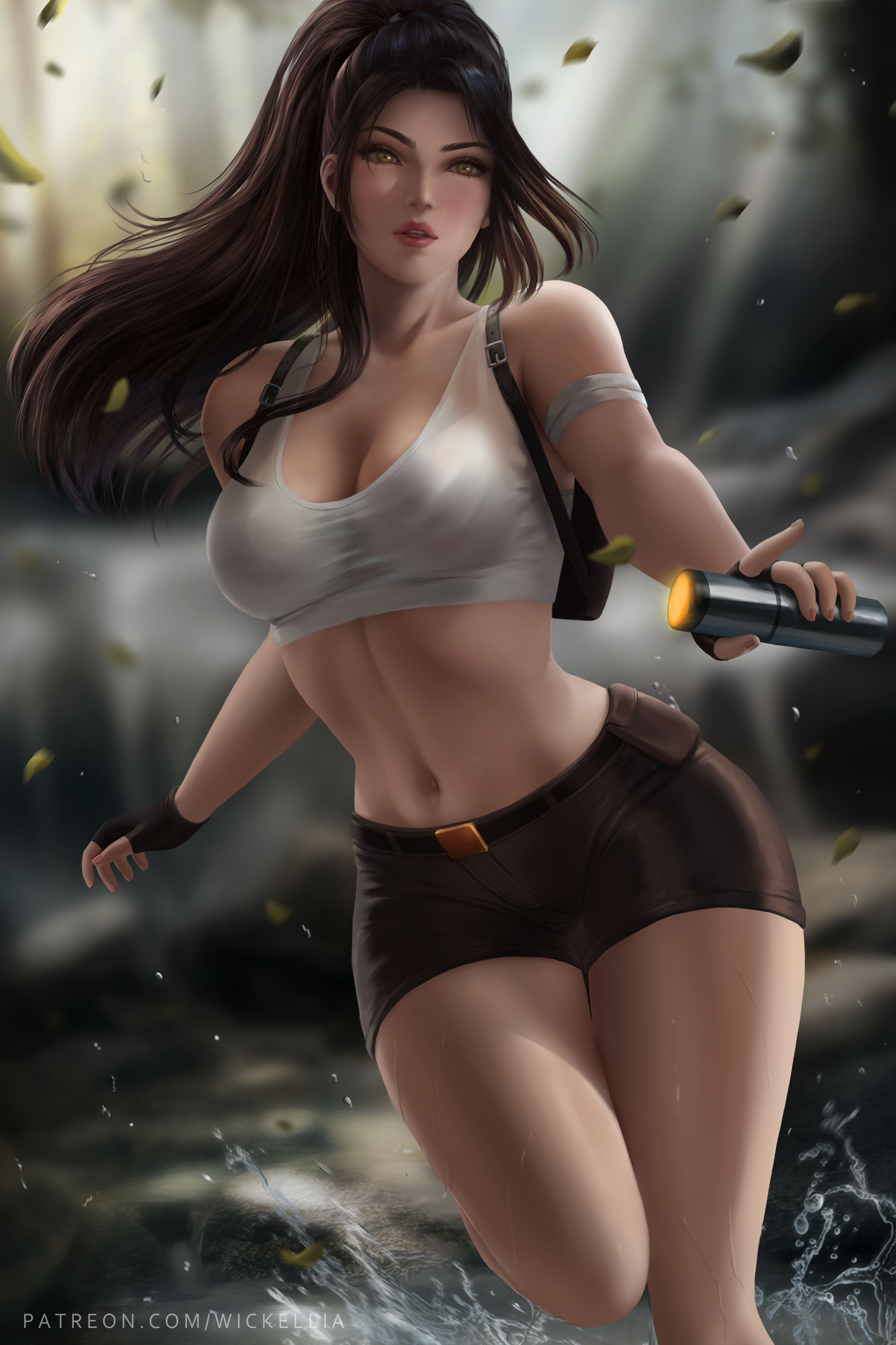 General 3000x4500 Valery Noble Star Wars fictional character Jedi brunette ponytail white tops cleavage short shorts 2D artwork drawing fan art Wickellia