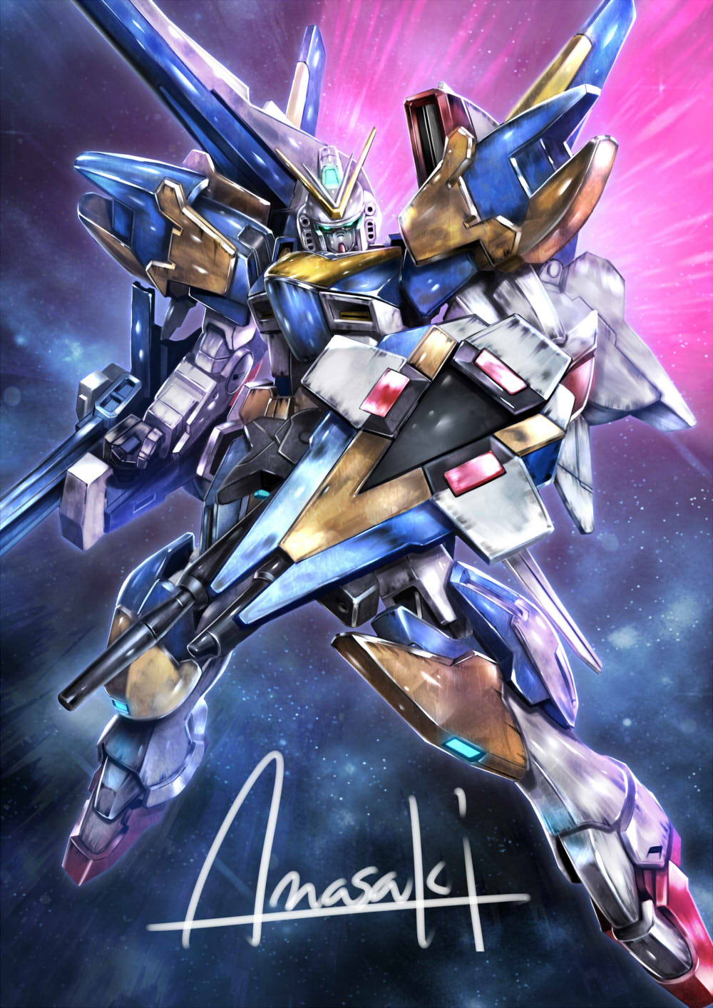 Anime 1000x1414 V2 Assault Buster Gundam Mobile Suit V Gundam anime Gundam Super Robot Taisen fan art digital art artwork mechs