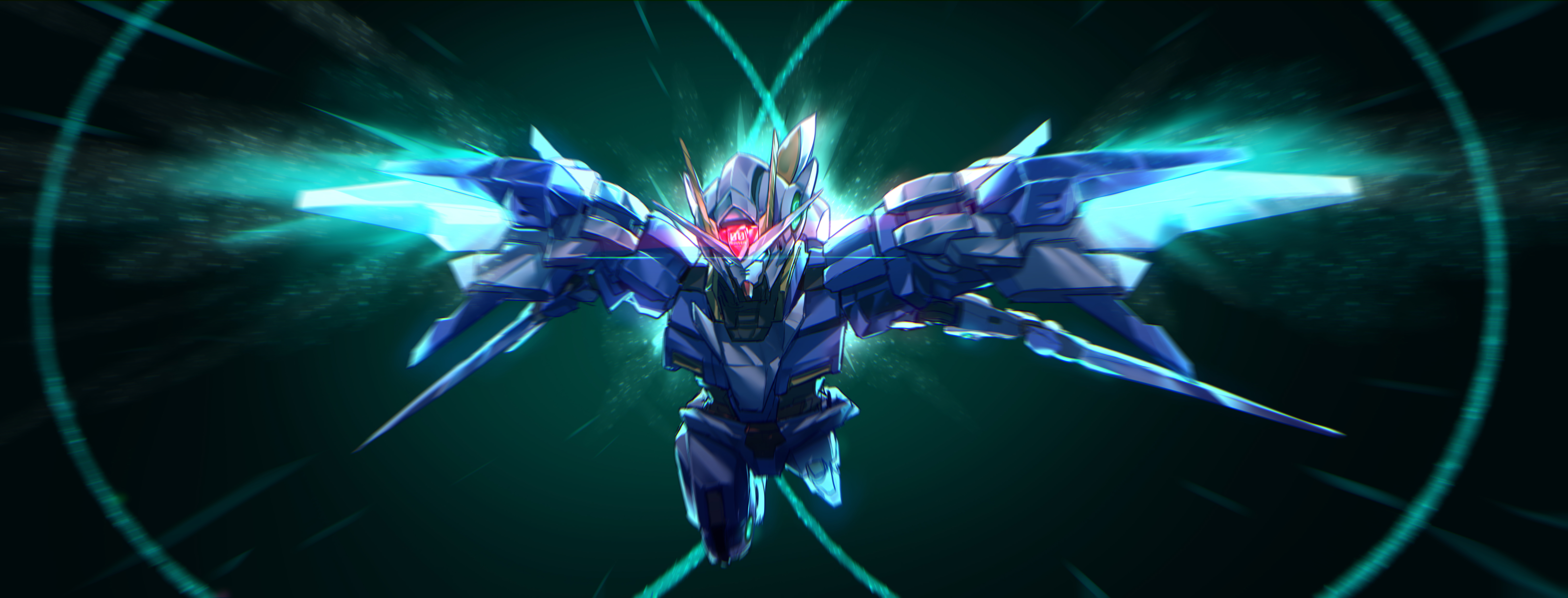 Anime 6496x2480 anime mechs Gundam 00 Raiser Mobile Suit Gundam 00 Super Robot Taisen artwork digital art fan art