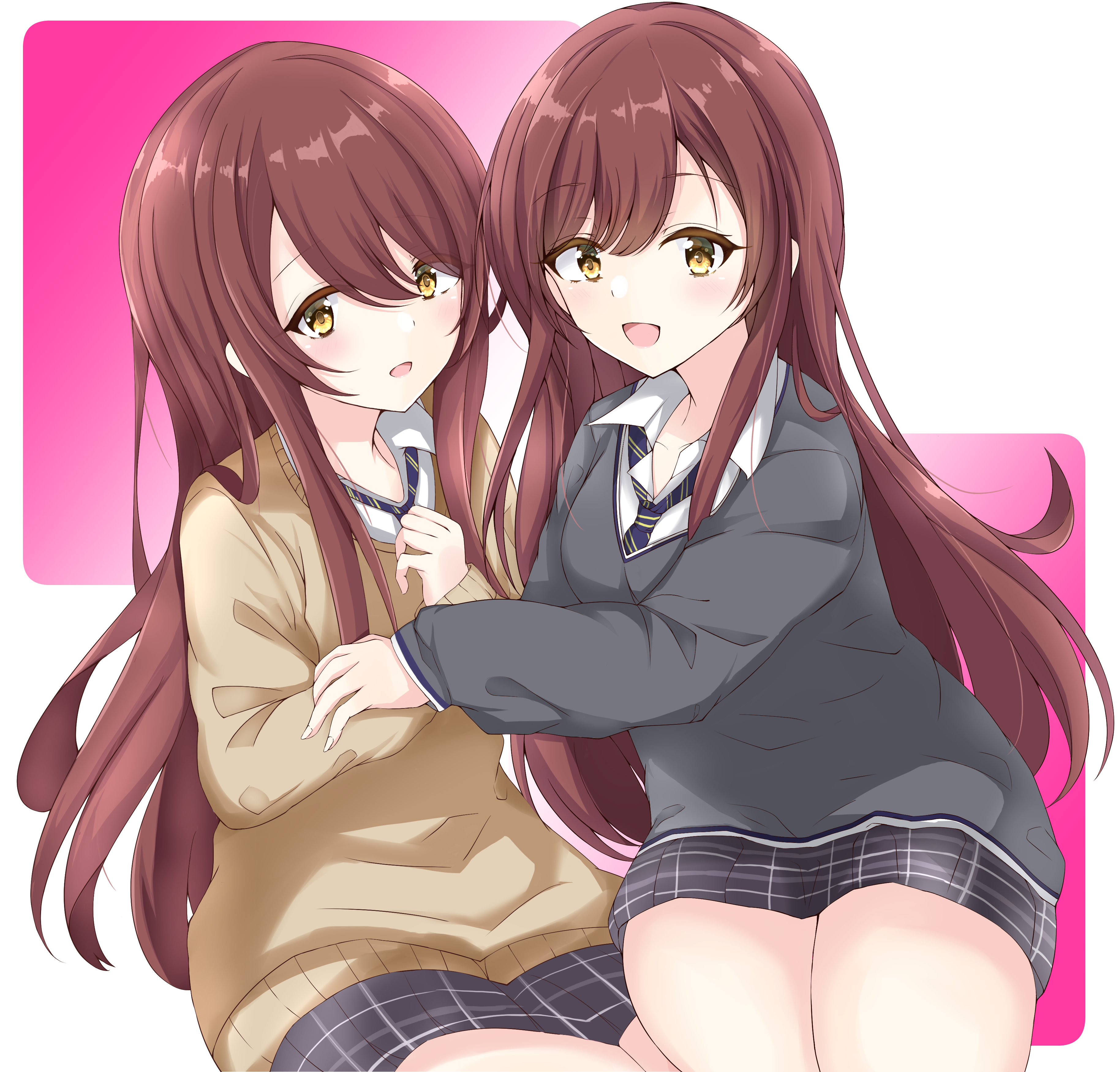 Anime 3657x3500 anime anime girls THE iDOLM@STER THE iDOLM@STER: Shiny Colors twins long hair brunette school uniform Oosaki Tenka