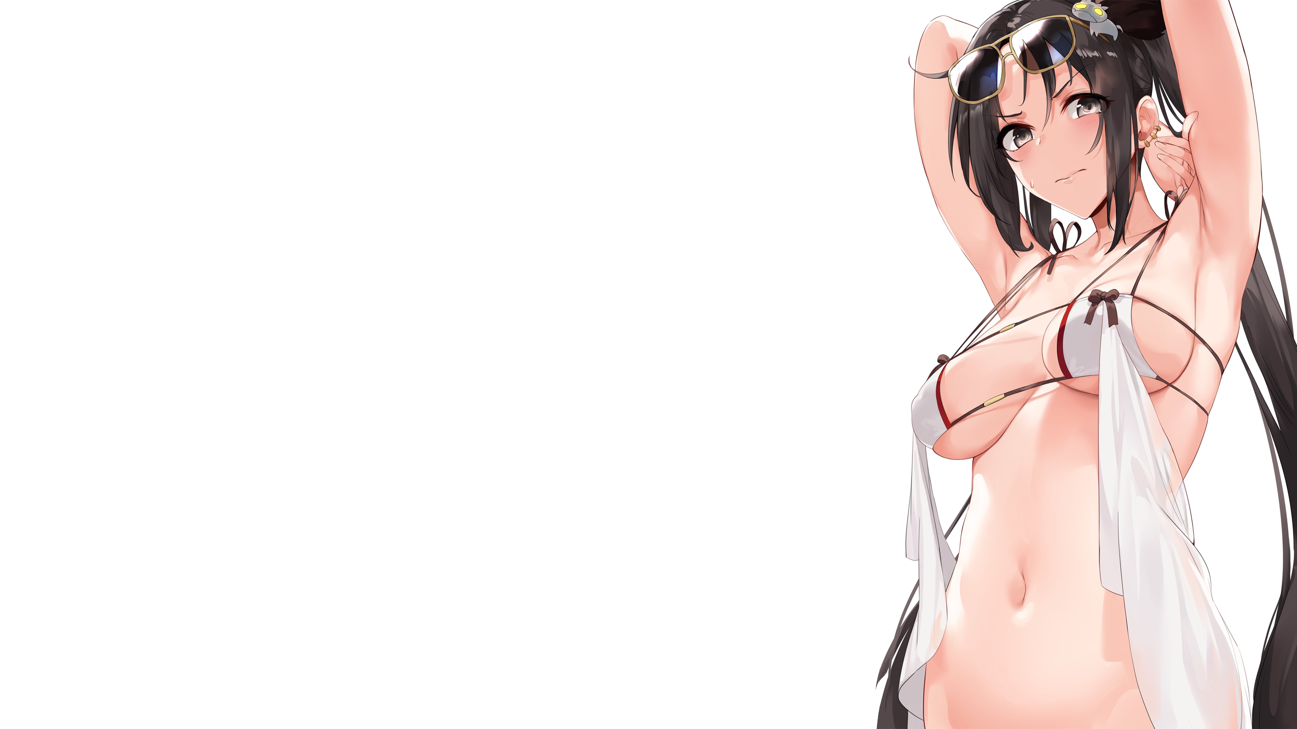 Anime 2560x1440 anime anime girls simple background Fate series Fate/Grand Order swimwear white swimsuit belly armpits white bikini bikini Knatb twintails long hair Consort Yu (Fate/Grand Order)