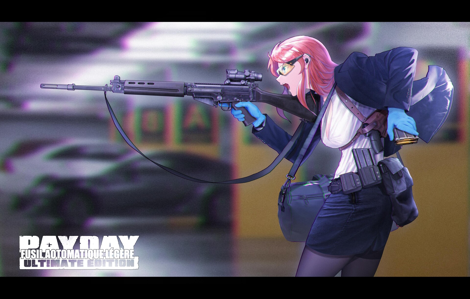 Anime 1920x1222 anime anime girls pink hair weapon rifles girls with guns open mouth sniper rifle ammunition Tong (artist)