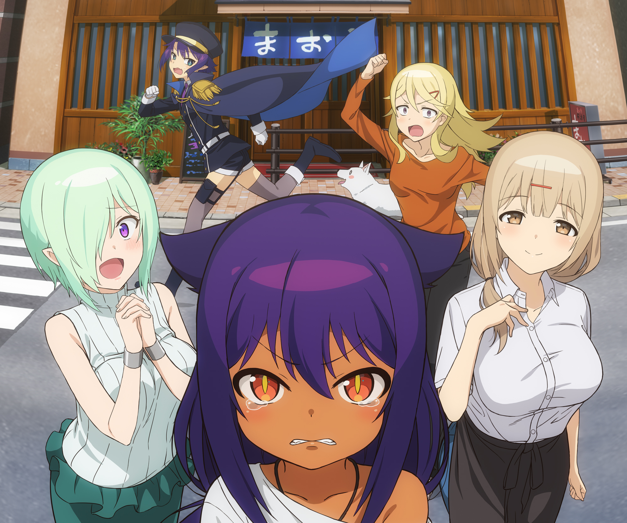 Anime 2000x1667 anime anime girls group of women cyan hair purple hair blonde angry face hair in face big boobs Jahy-sama wa Kujikenai! dark skin tears