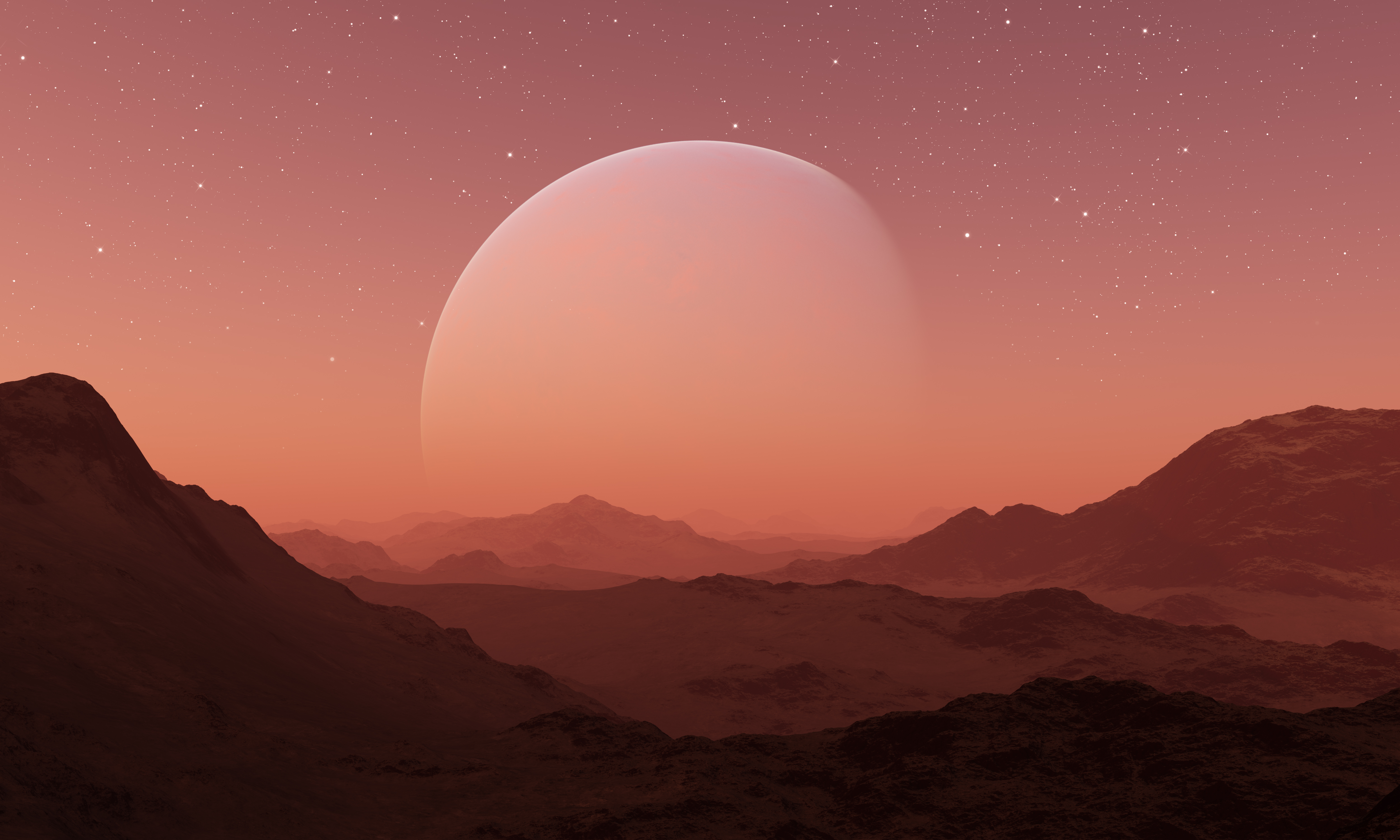General 5000x3000 mountains CGI planet Moon stars landscape science fiction space Mars mist
