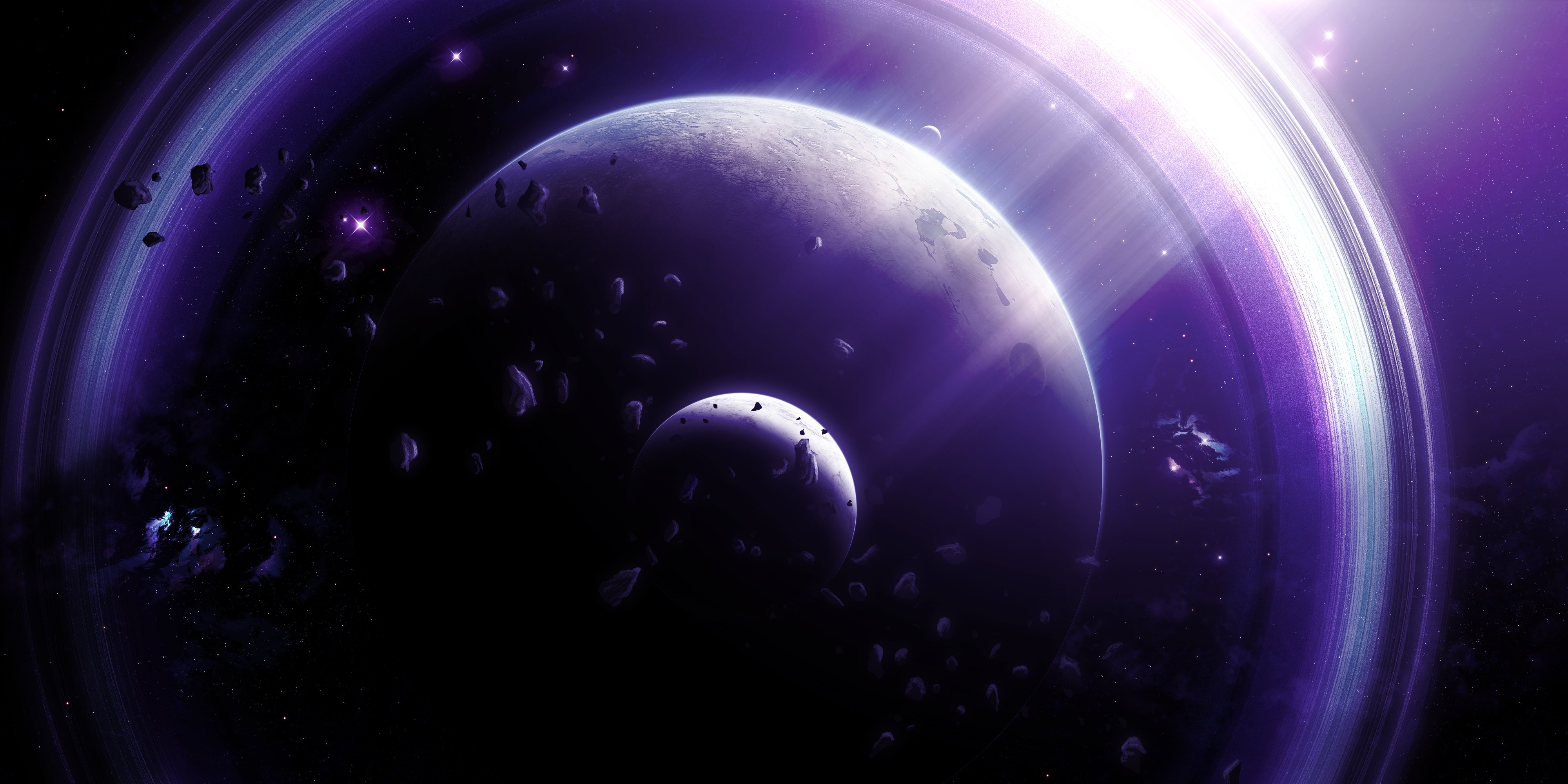 General 4000x2000 space galaxy planet stars nebula Sun black holes purple digital art space art