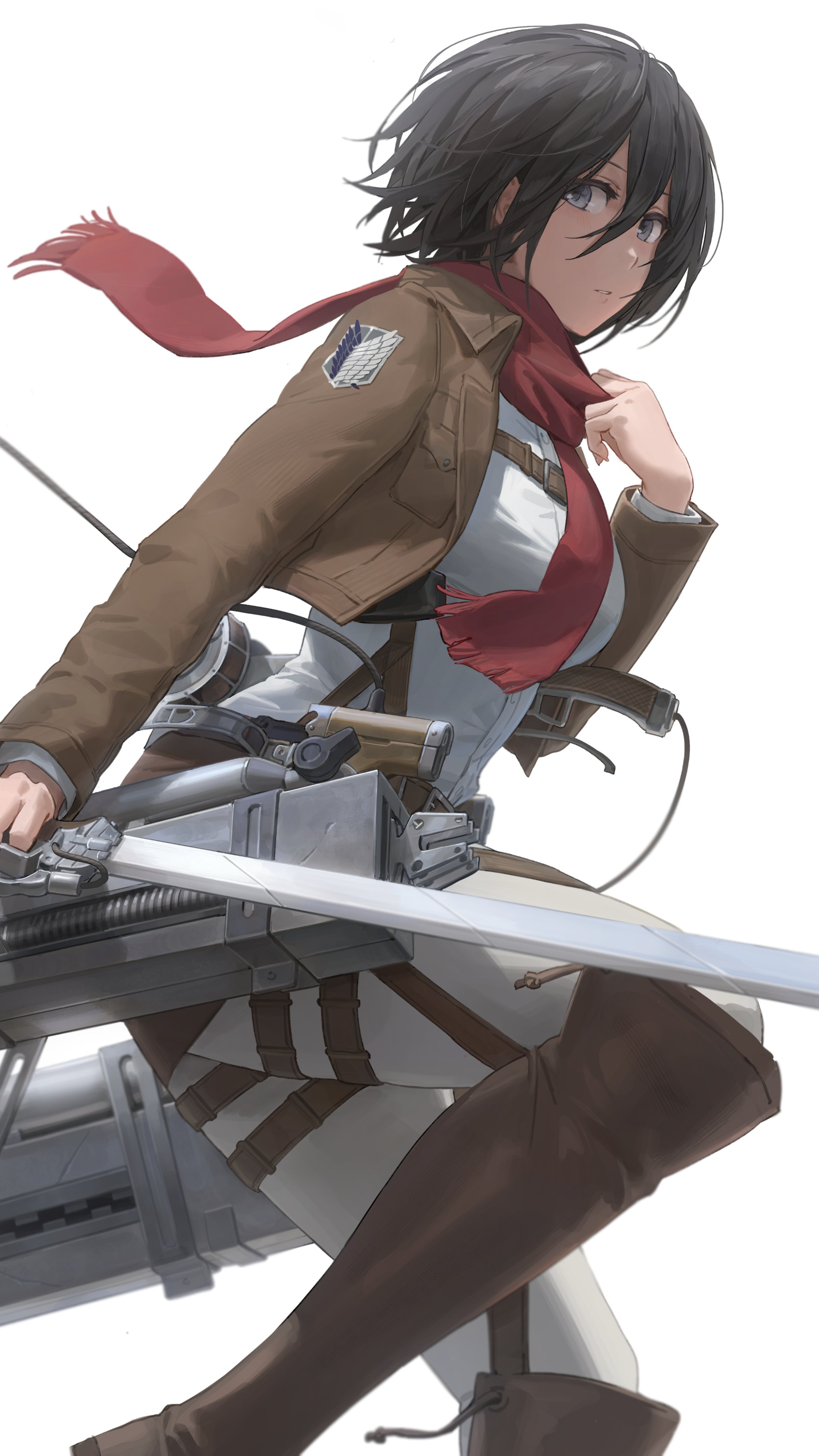 Anime 2250x4000 Mikasa Ackerman anime girls anime dark hair simple background looking at viewer women with swords