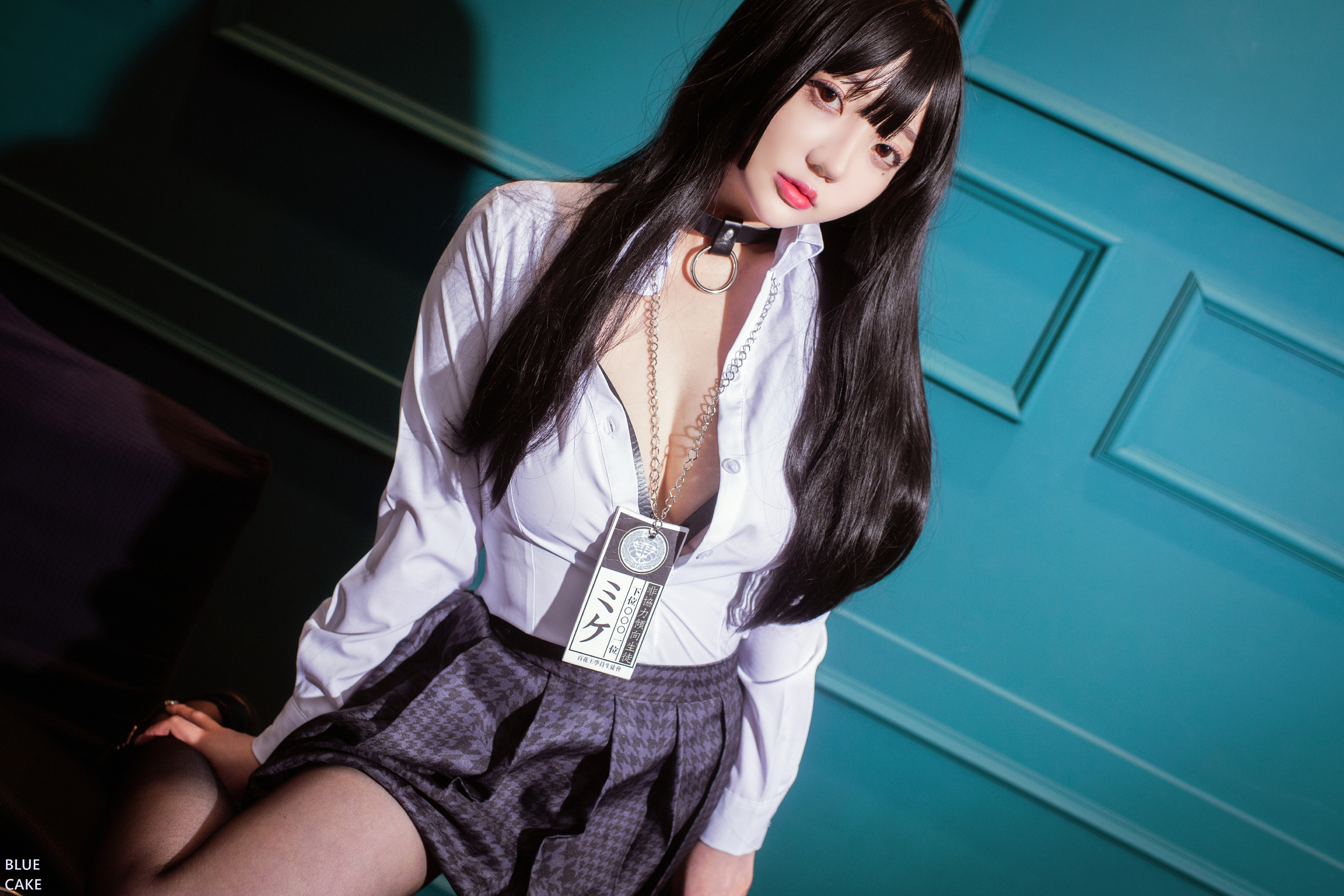 People 3840x2560 Son Ye-Eun women model Asian cosplay Jabami Yumeko Kakegurui anime brunette cleavage shirt miniskirt pantyhose indoors women indoors BlueCake