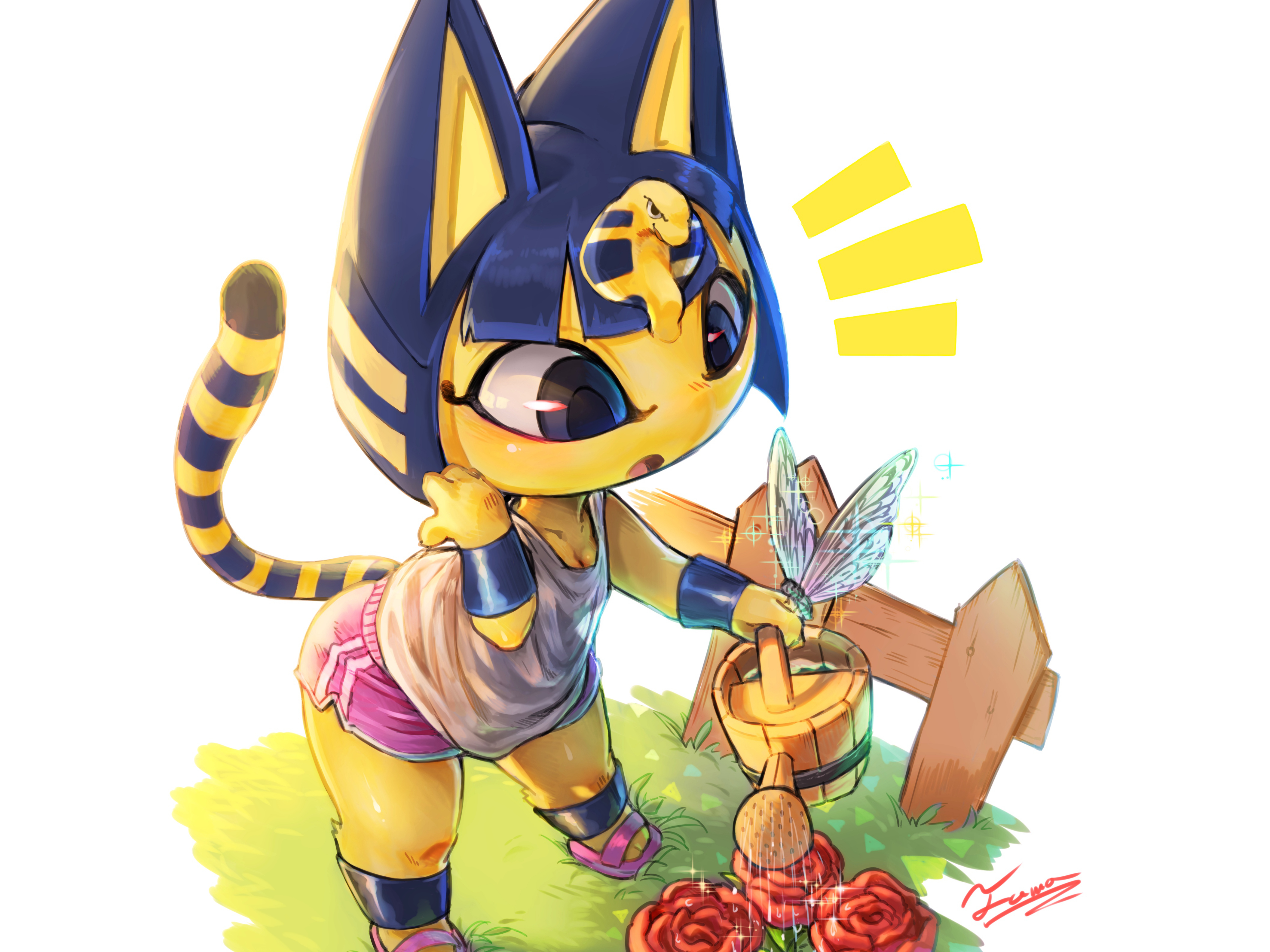 Anime 4225x3169 Animal Crossing Ankha video games white background fantasy art fantasy girl Egypt rose watering can