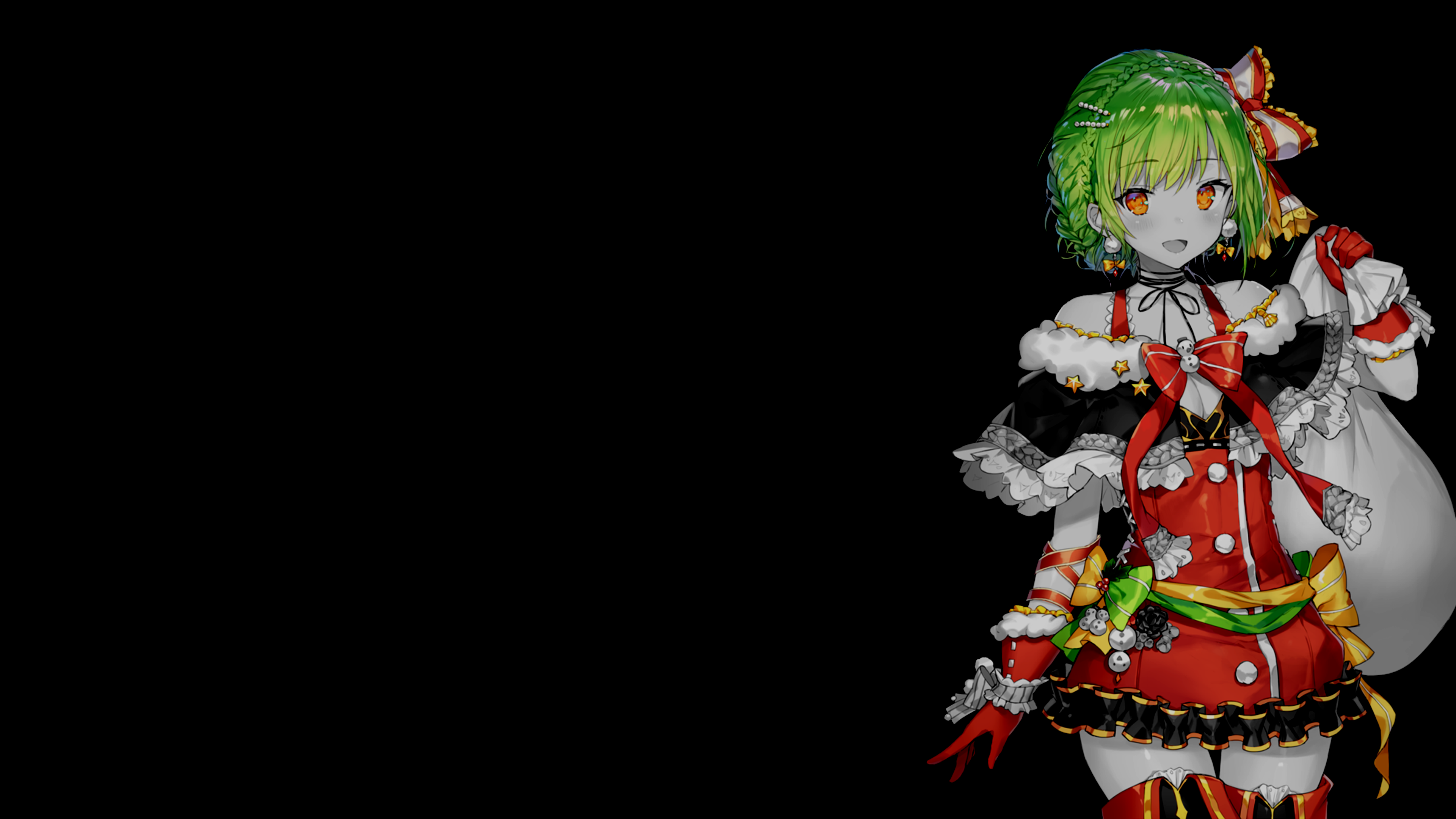 Anime 3840x2160 selective coloring black background dark background simple background anime girls Christmas clothes