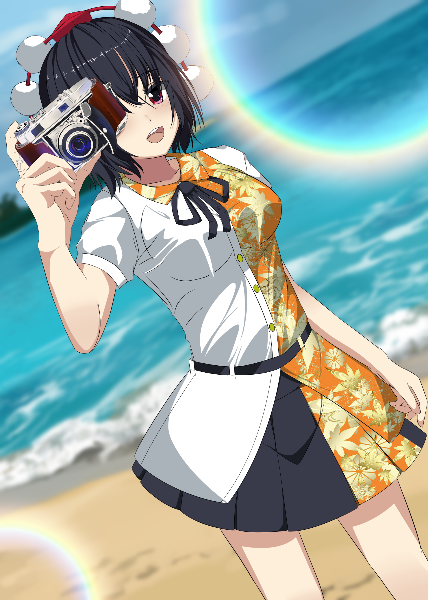 Anime 1481x2074 Shameimaru Aya Touhou anime anime girls black hair short hair artwork digital art fan art