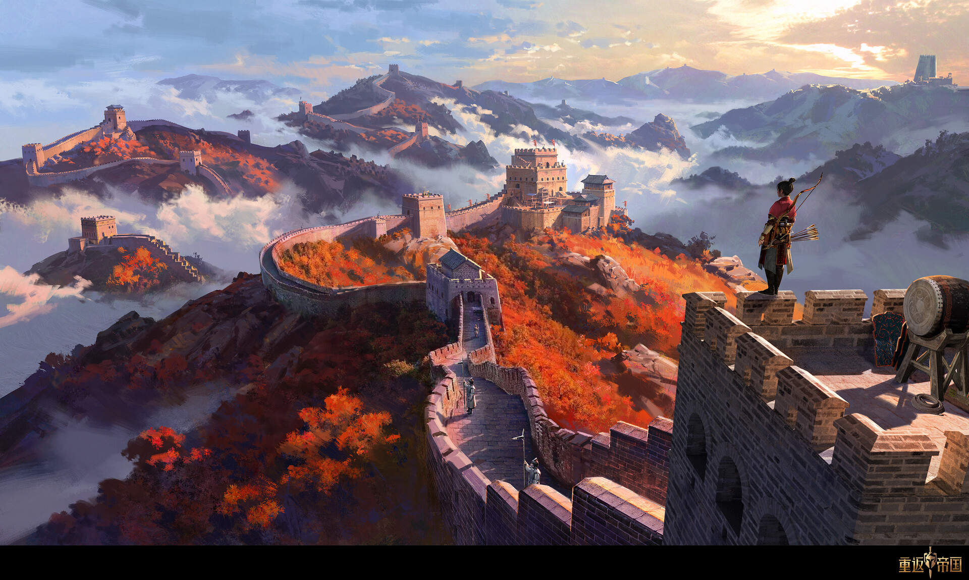 General 1920x1149 artwork digital art Great Wall of China nature mountains clouds
