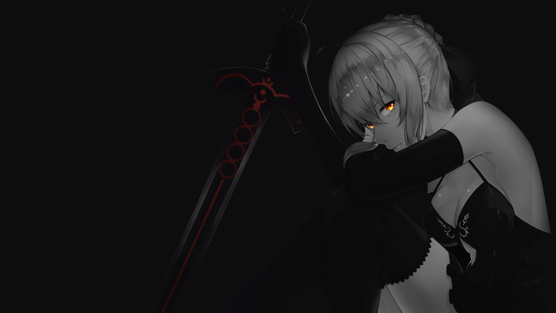 Anime 1920x1080 selective coloring black background dark background simple background anime girls Fate series