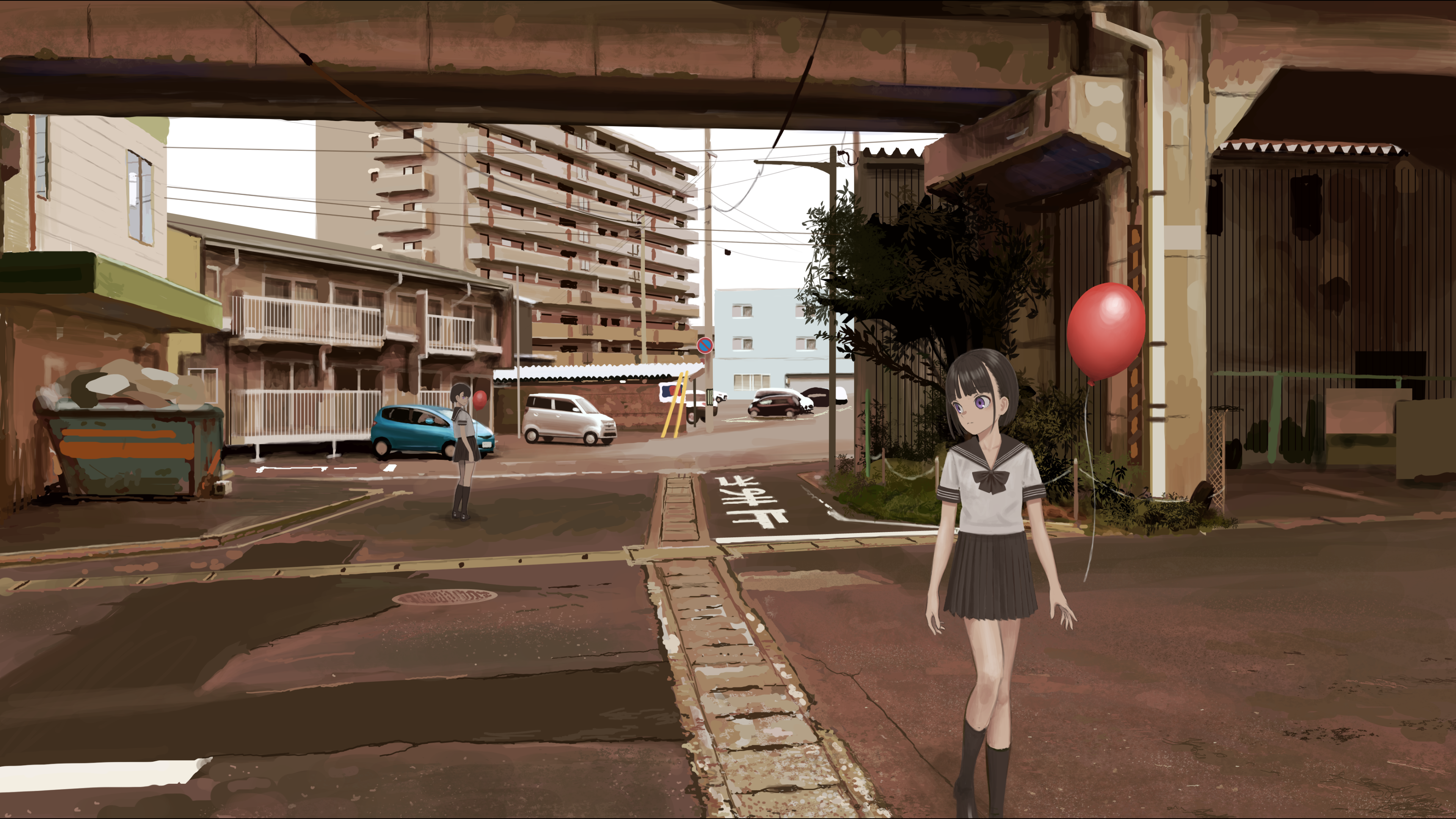 Anime 3840x2160 anime girls landscape balloon underpass