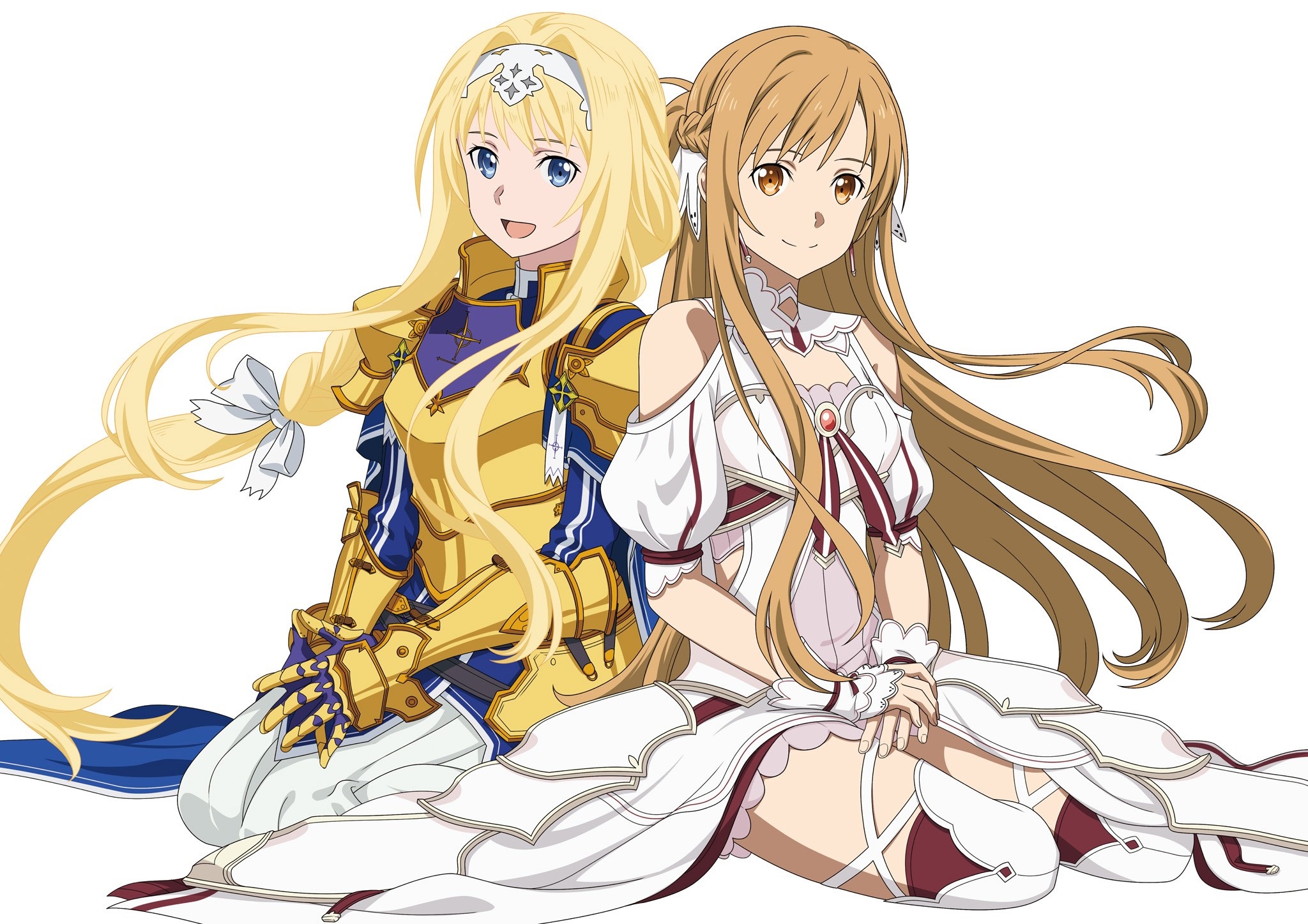 Anime 2048x1448 anime girls Sword Art Online Alice Zuberg blonde brunette long hair armor dress Yuuki Asuna (Sword Art Online)