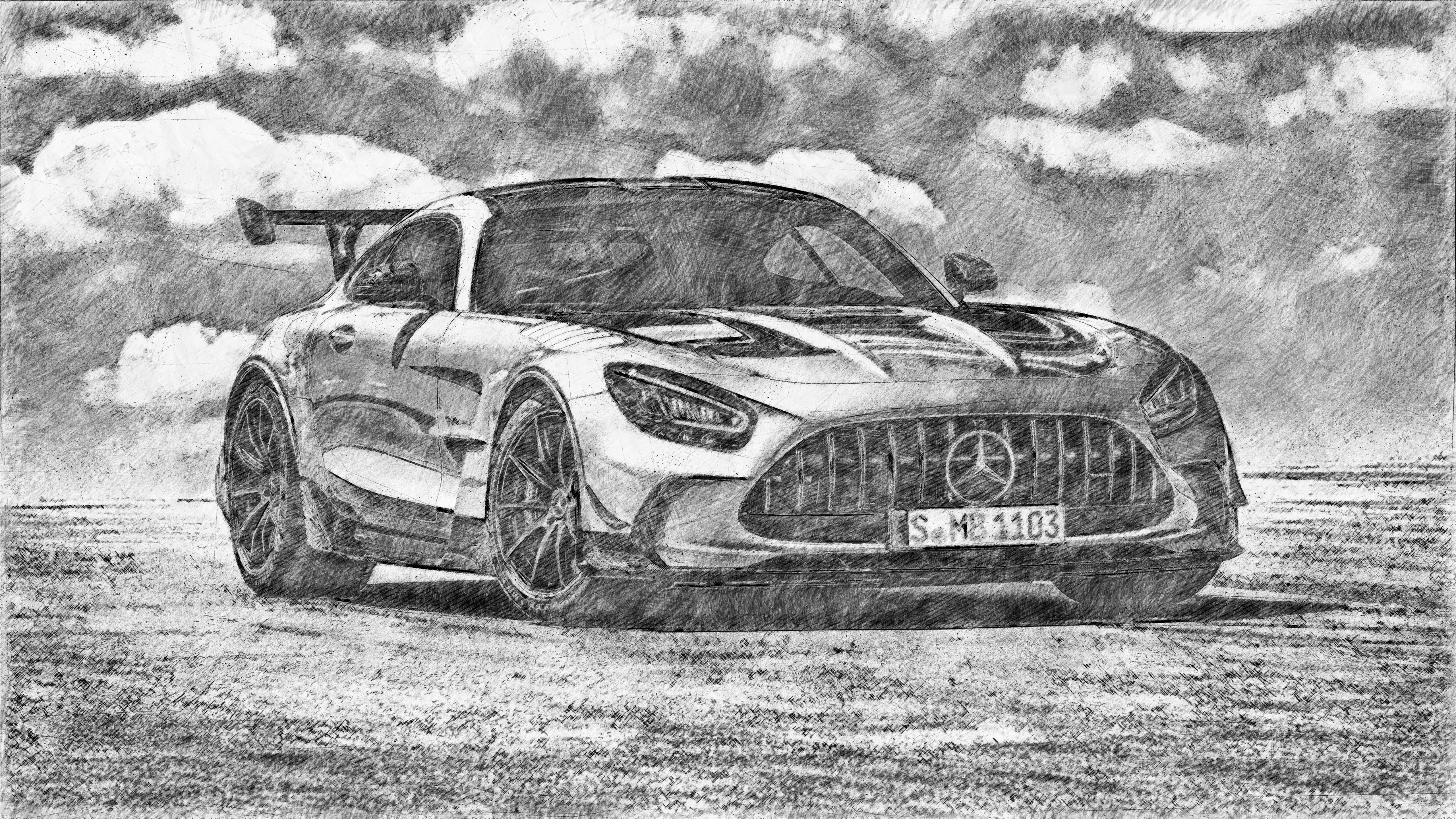 General 5121x2880 car vehicle Mercedes-Benz artwork drawing pencil drawing