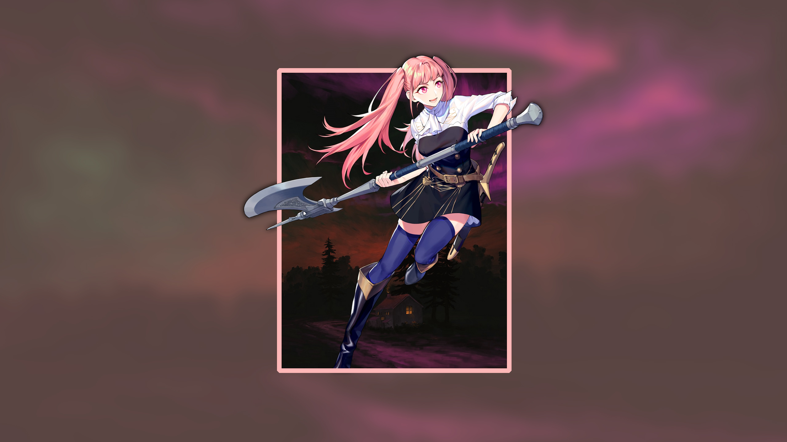 Anime 2560x1440 anime picture-in-picture pink hair anime girls battle axe