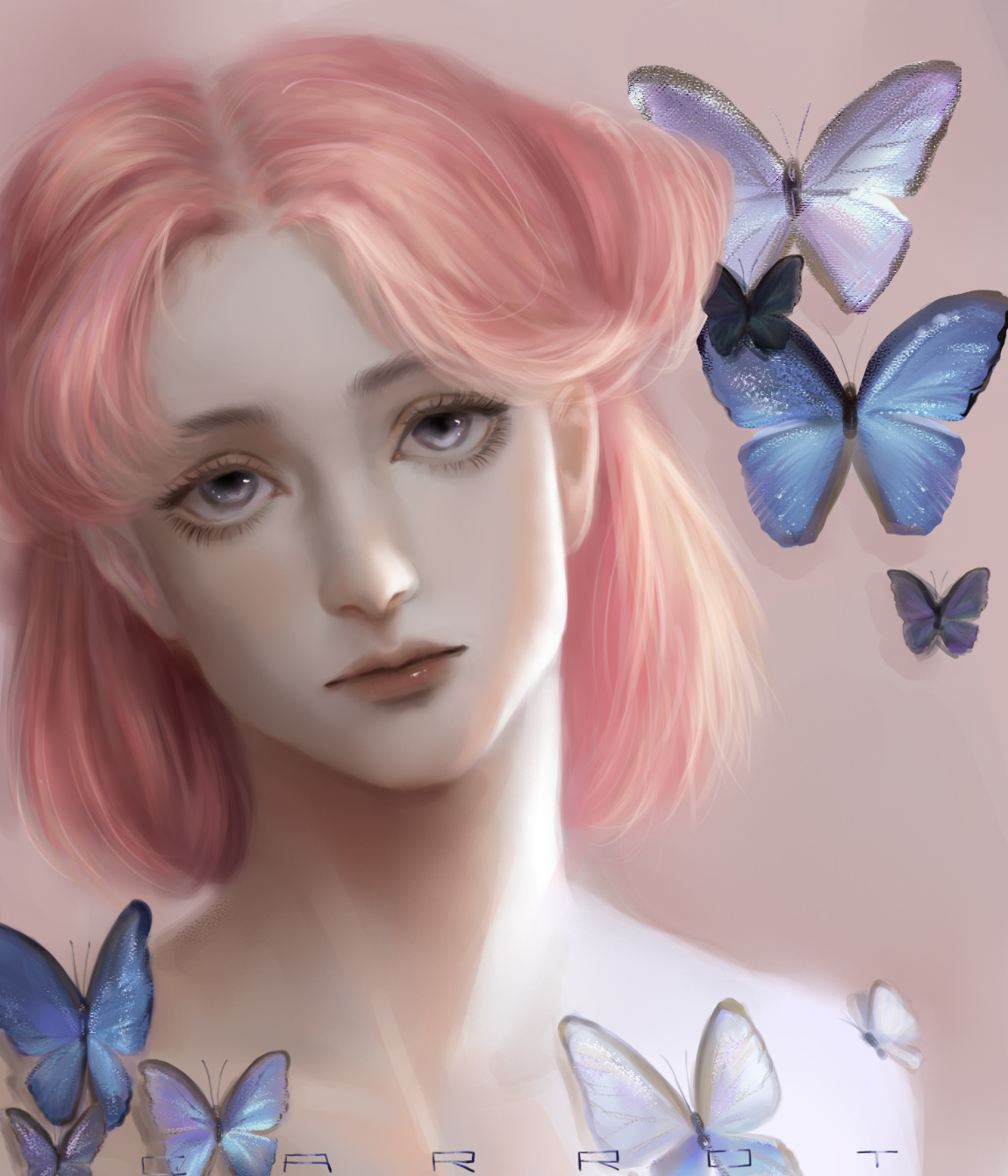General 1149x1340 fantasy girl pink hair butterfly looking at viewer digital art