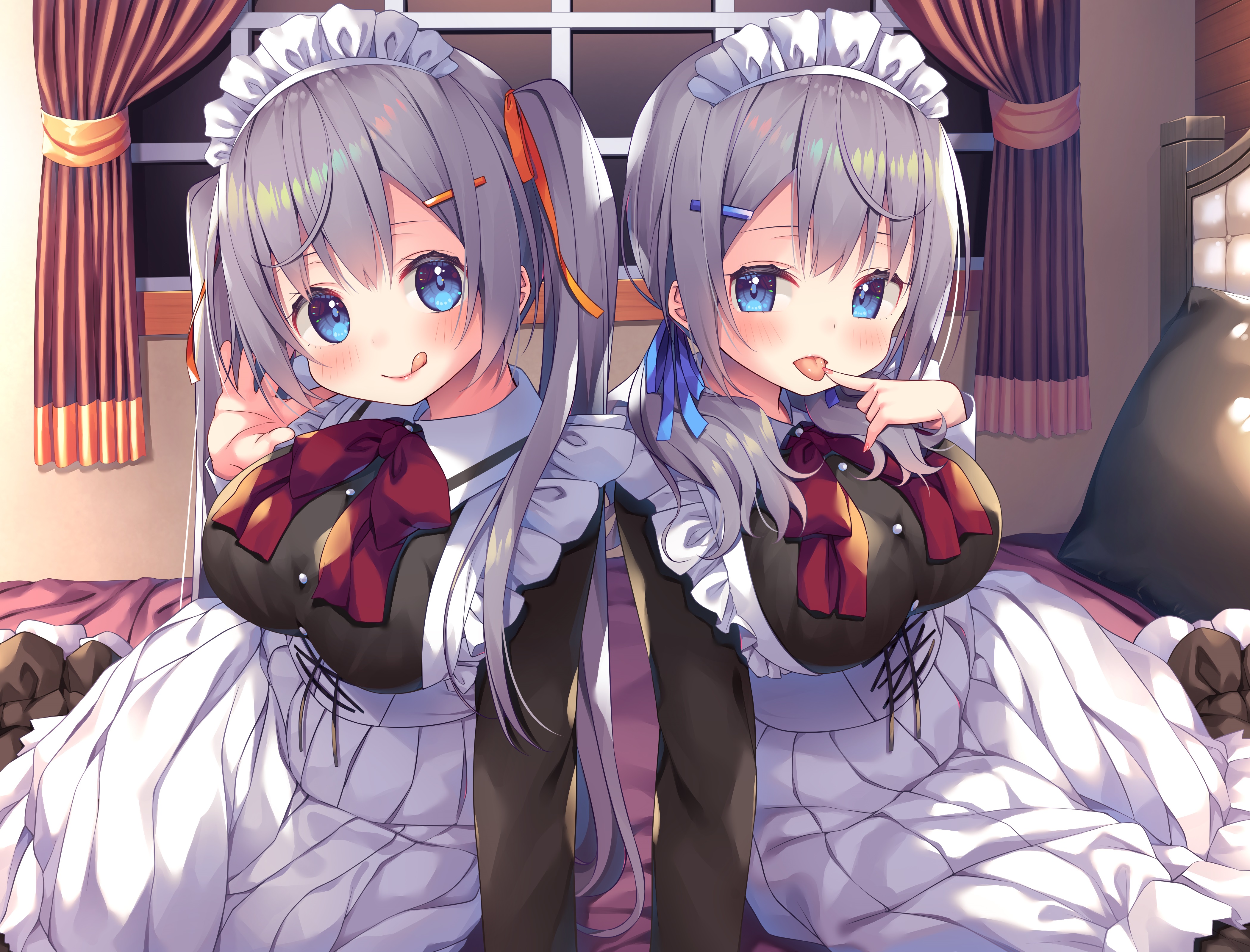 Anime 4200x3200 anime anime girls original characters twins artwork digital art fan art maid maid outfit